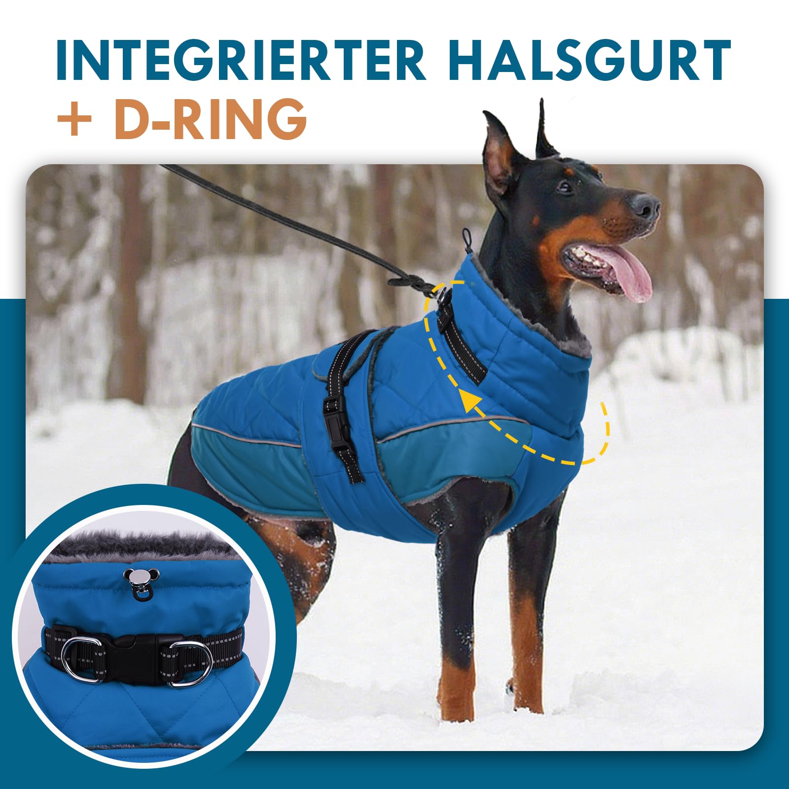 Cappotto invernale per cani di grandi dimensioni, impermeabile, con colletto alto e strisce riflettenti, giacca per cani per la stagione fredda, cappotto invernale per cani tedeschi, sera