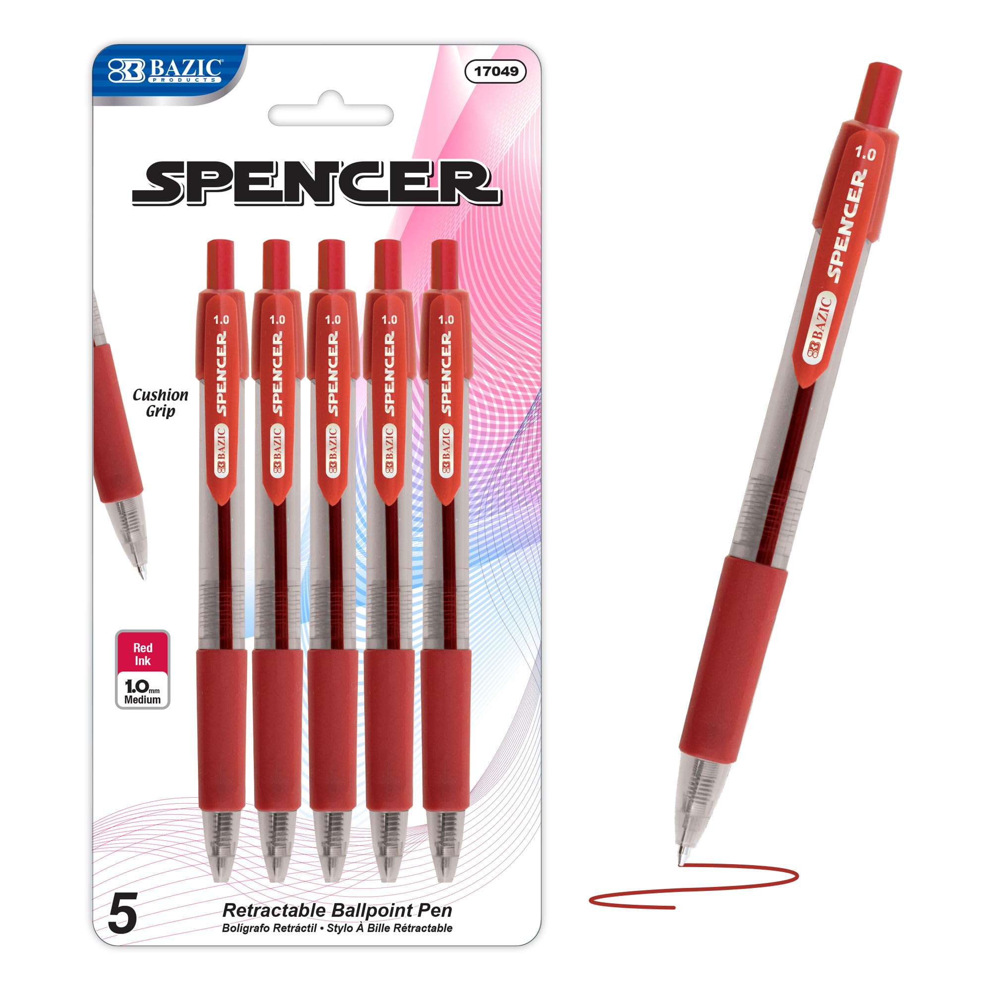 BAZIC Spencer - Penna a sfera retrattile, con impugnatura morbida, punta in grassetto da 1,0 mm, per insegnanti di scrittura liscia (confezione da 4), confezione da 144