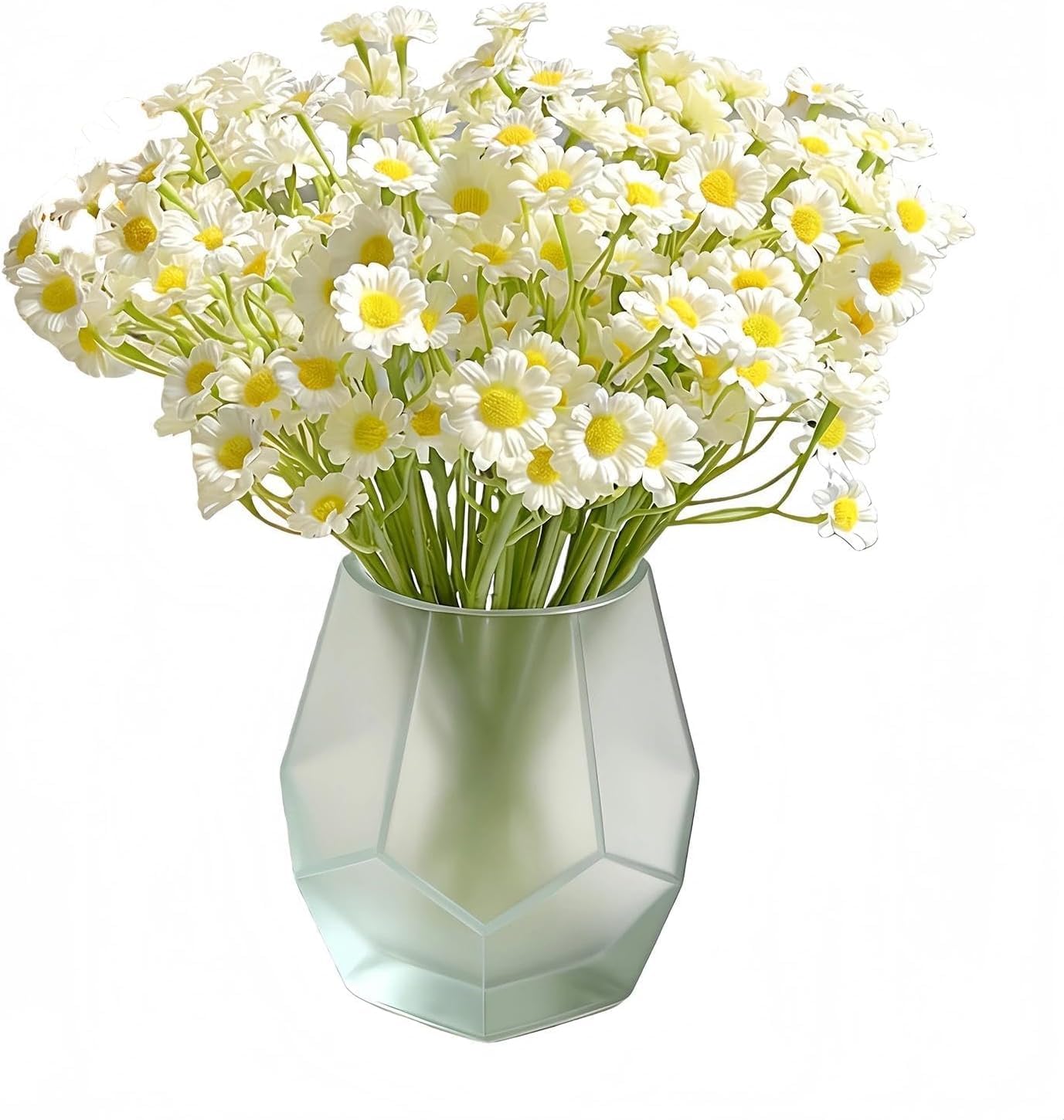 HUANYO 10 PCS Artificial Daisies, 50 Heads Realistic Silk Fake Flowers Bouquet for Home, Wedding, Party Decor, White, Brand