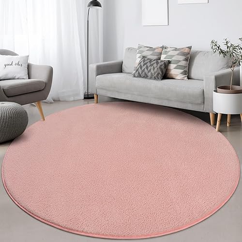 Miniatura 8 de Alfombras redondas para dormitorio, sala de estar, 4 x 4 pulgadas, color rosa, súper suaves, cómodas, gruesas de espuma viscoelástica para