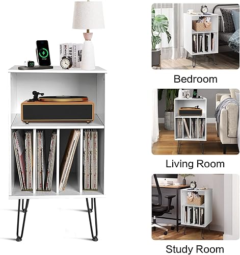 Miniatura 7 de ACEHOME Mesa de tocadiscos, soporte para tocadiscos con almacenamiento, soporte de almacenamiento de discos con patas de metal, mesa para tocadiscos