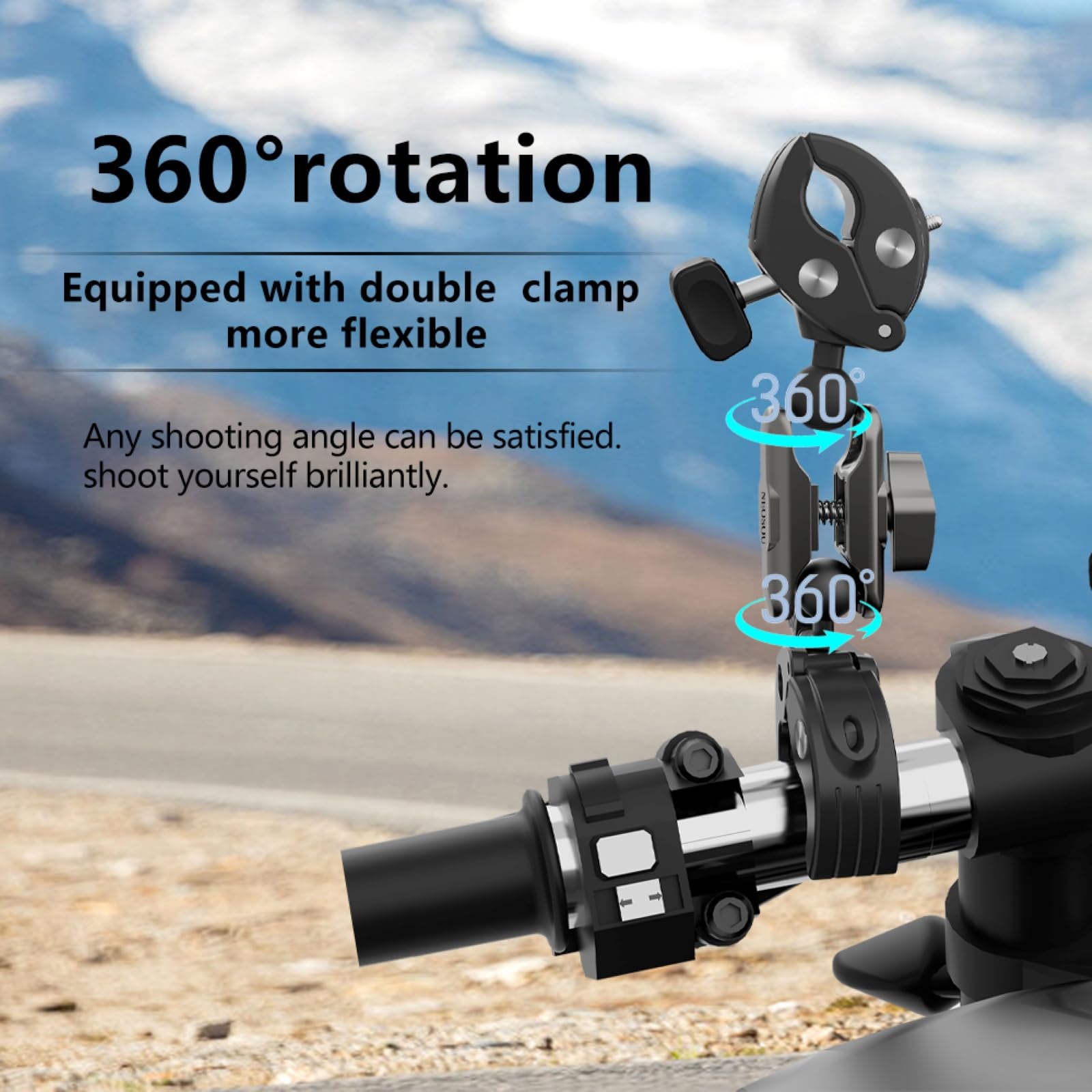 Morsetto per bastone da selfie per moto Insta360 X5 X4/GoPro/Pocket3/DJI Osmo Action/Osmo 360/Nano, manubrio della bicicletta della bici/asta di estensione/coda/guida del sedile/tubo/kit di