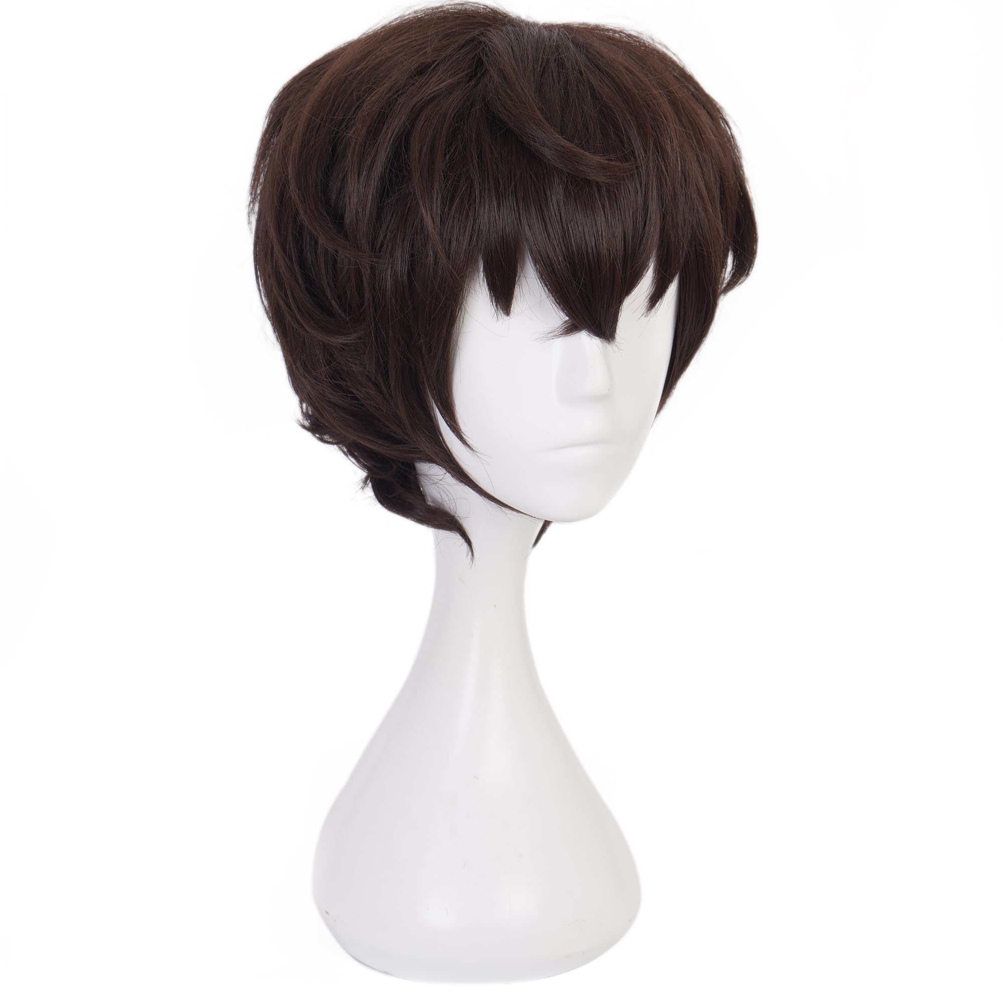 Amine Brown Short Curly Wigs with Bangs Heat Resistant Synthetic Universal Costume Hairs for Men Halloween Cos Anime Party Replacement Wigs - Image 3