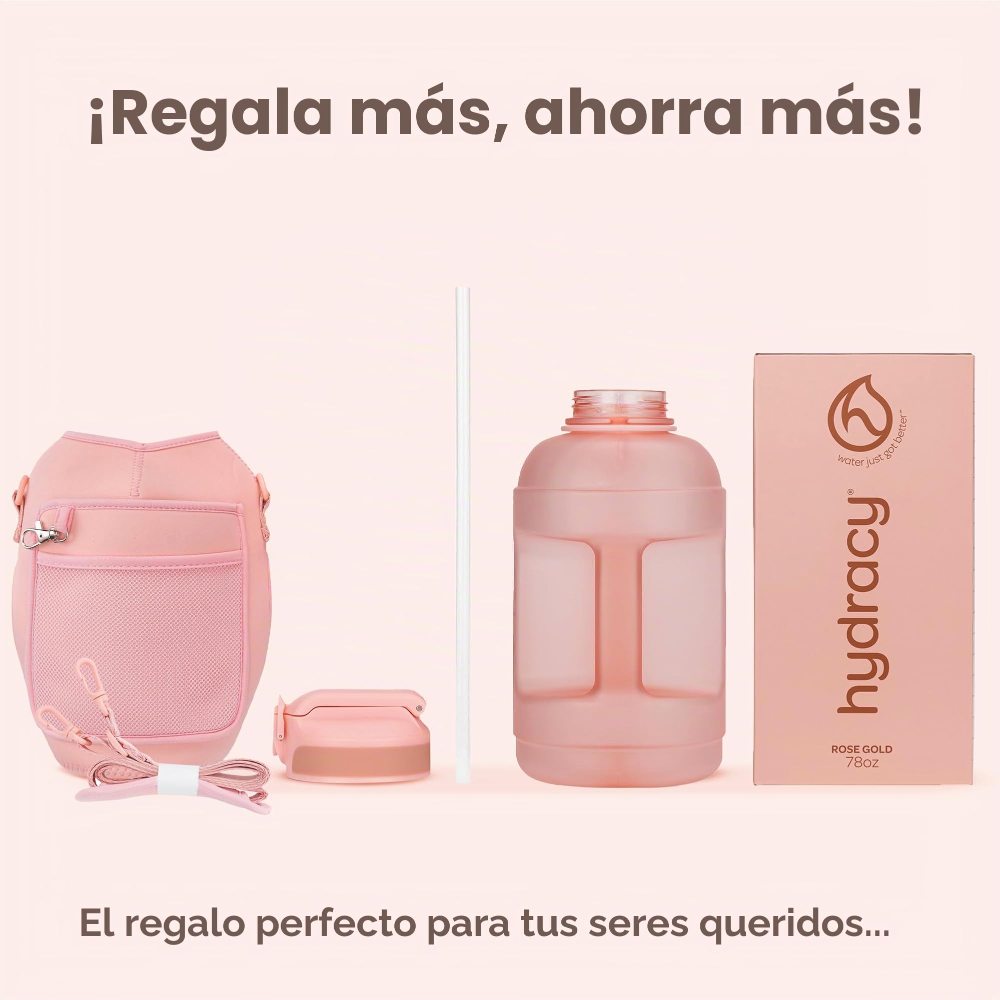 Hydracy Botella de Agua con Funda de Almacenamiento - 2.3 L Botella de Agua Grande con Marcas de Tiempo, sin BPA - Botella de Agua Deportiva Antifugas con Pajita
