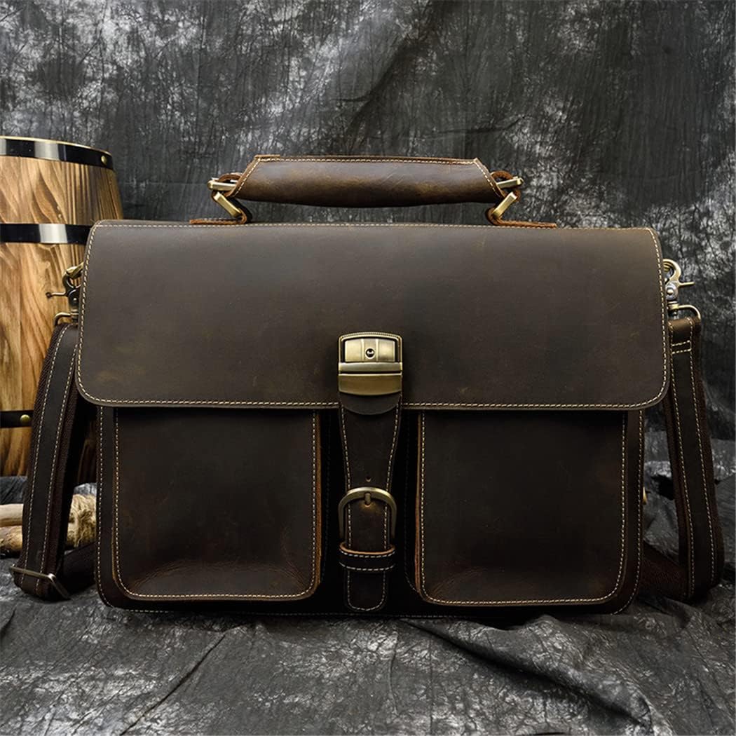 Luxury 100% Genuine Leather Men 15.6" Briefcase Cow Leather Laptop Bag Vintage Shoulder Bag Computer Bag