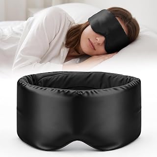 Akakios Sleep Mask for Men Women, Blackout Eye Mask for Sleeping(Black) | Silk and Cooling Double-Sided Fabric, Side Sleepers, No Hair Pulling, Wraparound Style for Travel and Nap