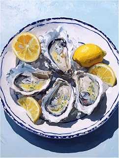 Aeontinity Oyster Seafood Kitchen TIME Framed Canvas DIY Paint by Numbers Kit Bar Cafe Cave Home Room Wall Bathroom Porch Patio Decor Gift, 16 x 12 Inch