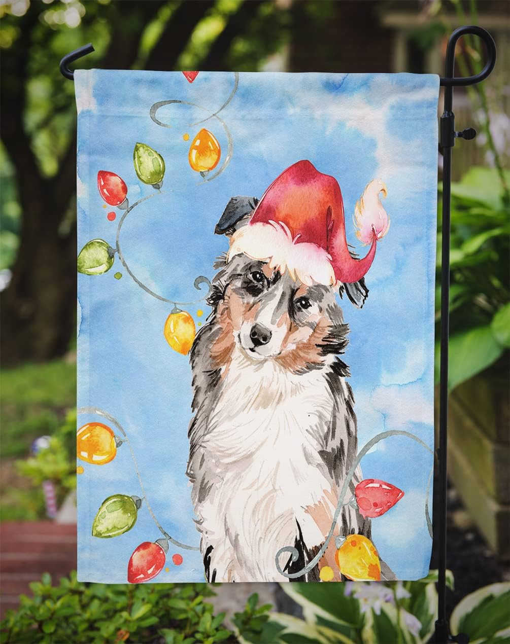 Caroline's Treasures CK2504GF Christmas Lights Australian Shepherd Garden Flag Mailbox Flag Decorative Yard Flag Banner Outside Patio Artwork Yard Flower Beds, Garden Size, Multicolor