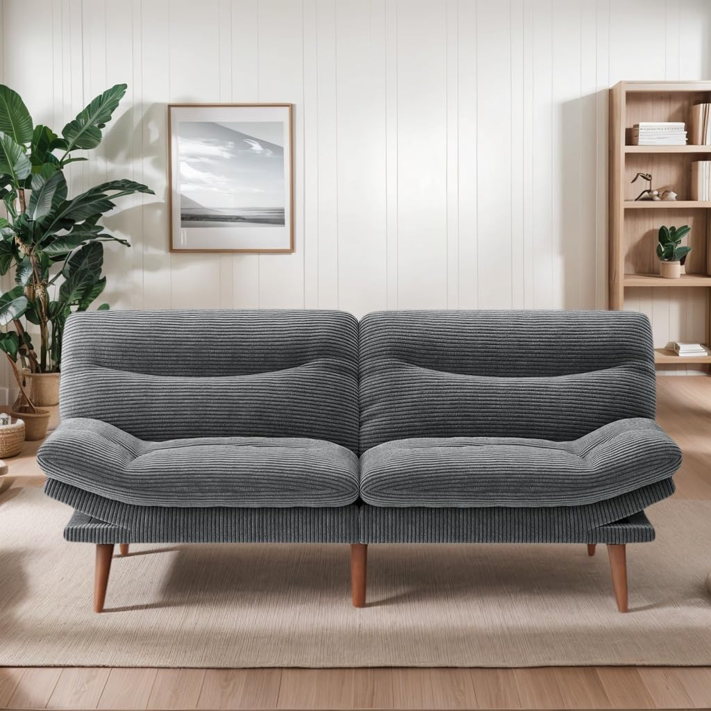 75″Futon Sofa Bed, 3-in-1 Futon Couch w/Adjustable Backrest & Armrests, Corduroy Convertible Sleeper Sofa Bed, Folding Sleeper Recliner w/Removable