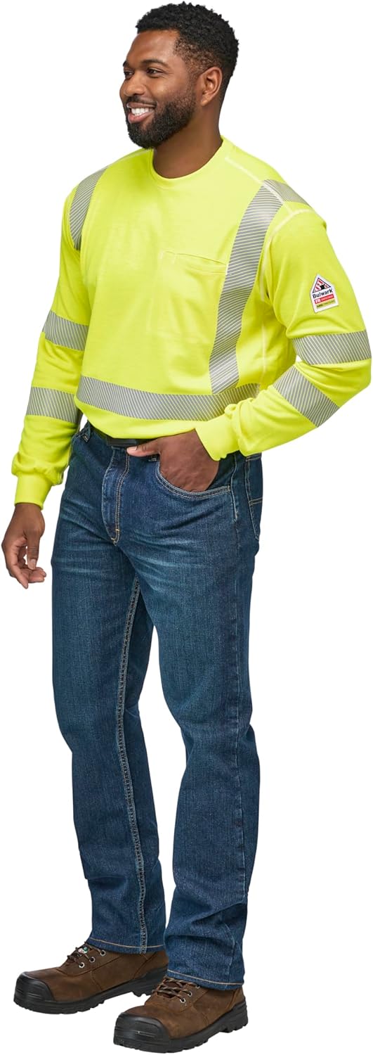 Bulwark FR Men's Lightweight Long Sleeve Hi-Visibility T-Shirt, Highvis Yellow - Image 4