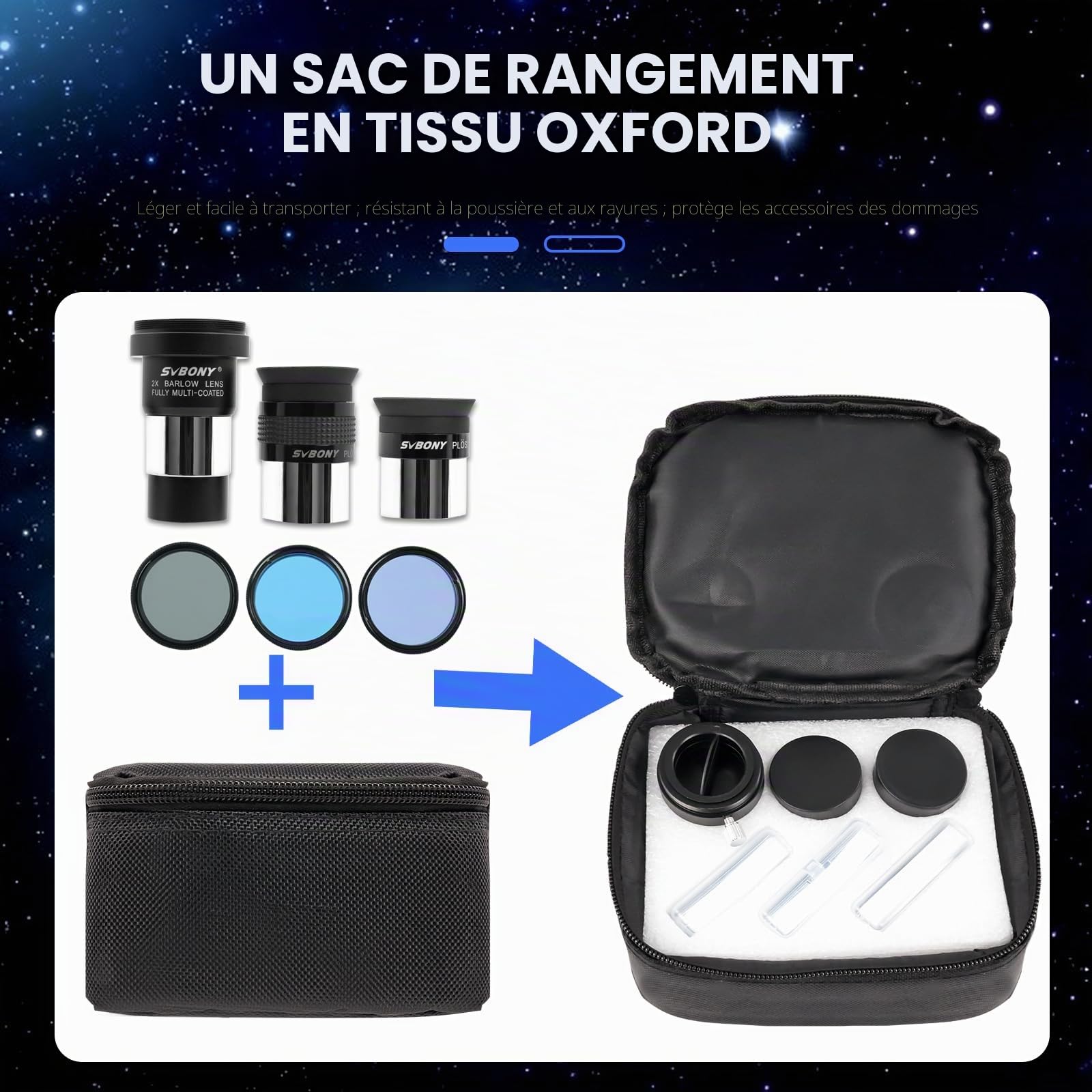 Svbony SV233 Oculaire Télescope Astronomique Kit, PLOSSL 6 mm, 17 mm Oculaire, 2X Lentille de Barlow, Lunaire, ND4, 82 A Couleur Filtre, Un Sac Portable, pour L'observation des Planètes