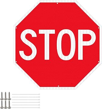 Large Stop Sign, 2424 Inch Rust-Free Aluminum Metal Signs for Outside | Octagonal Warning Reflective Sign, UV Protected, Waterproof and Fade Resistant, Including Screws and Zip Ties