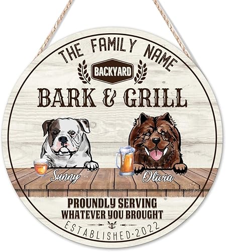 Miniatura 2 de Welcome Sign Custom American Bulldog & Chow Chow Name Round Wood Signs Retro Custom Family Name Sign Beware of Dog Wall Decor Hanging Plaque Sign