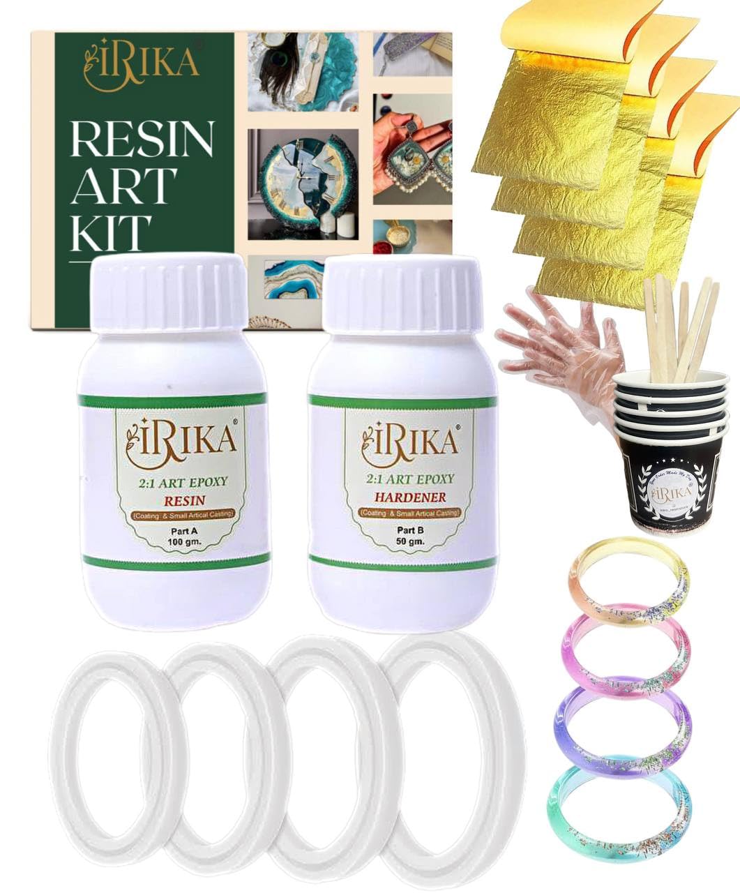 EpiLux DIY Bangle Making Kit | 150g 2:1 Crystal Clear Art Resin + 4-in-1 Premium Bangle Mold + Gold Foil Sheets & Resin Essentials-picture-27