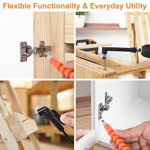 Miniatura 7 de Kit de extensión de broca flexible, 17 piezas con adaptadores de enchufe giratorios de 360° (1/2" 3/8" 1/4"), accesorios de ángulo recto de 105° y