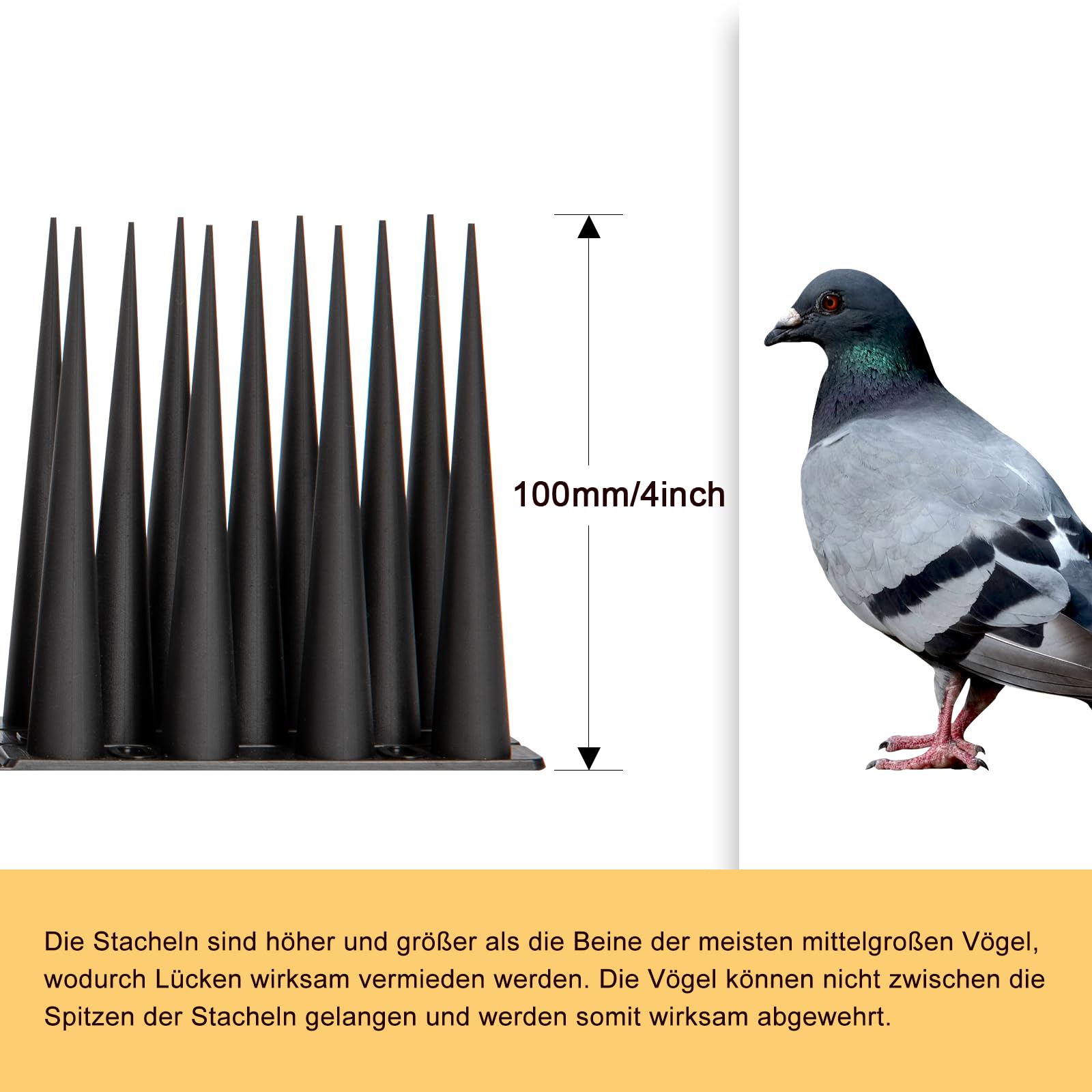OFFO Vogelspikes hoch für Tauben, um Vögel oder Tiere fernzuhalten, Zaunspikes der Vogelabschreckung, Abdeckungen 2,4 m, Höhe 10 cm, Schwarz