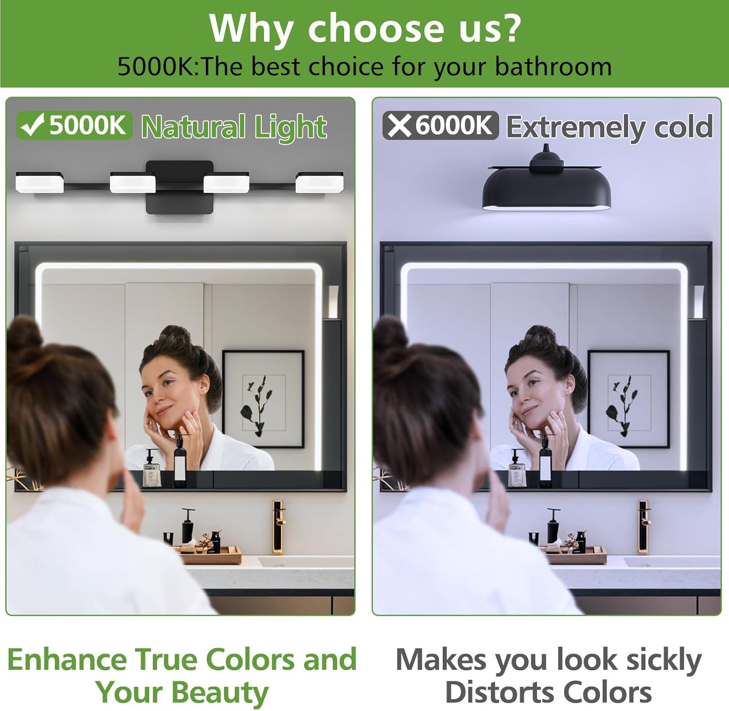 4 Light Acrylic Bathroom Light Fixtures, Modern Black Bathroom Vanity Light, Matte Black Wall Lighting Fixtures Over Mirror, Adjustable LED Vanity Light (White Light 5500K)