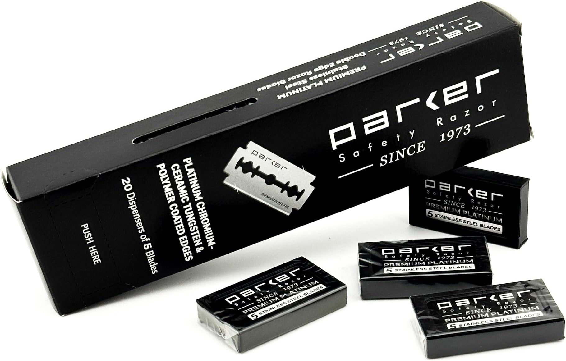 Parker 100‑Count Double Edge Safety Razor Blades – Premium Platinum‑Tungsten‑...