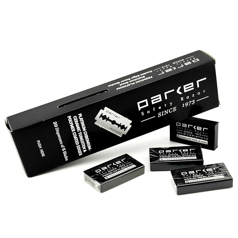 Lâminas de Barbear de Segurança Double Edge Parker Safety Razor com Revestimento de Platina, Pacote com 100 Unidades