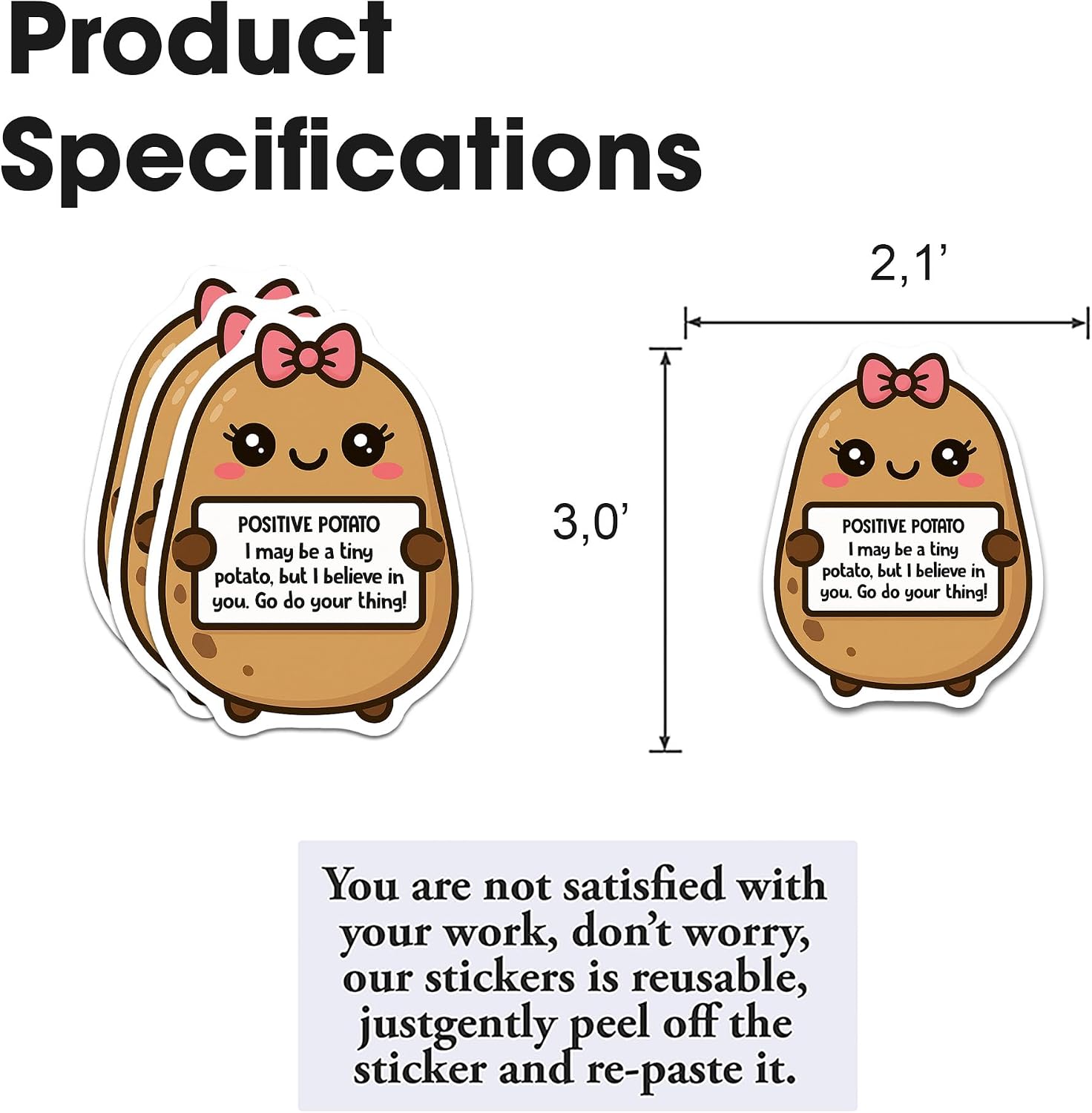 Cute Potato Sticker 3Pcs Decals Vinyl Waterproof - Journaling Self-Affirmation Positive Potato Sticker for Water Bottles, Phone Laptop image 3