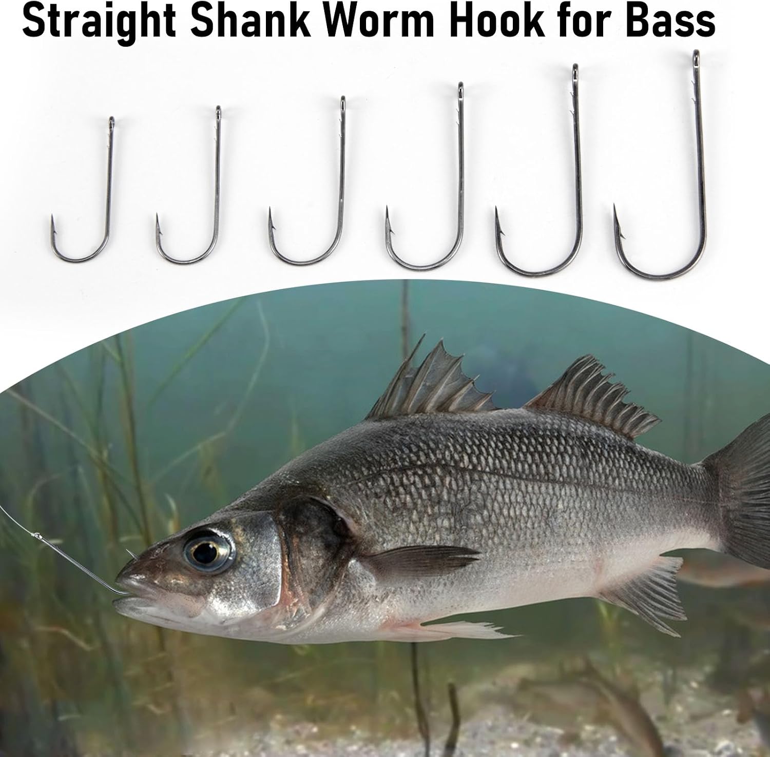 Dr.Fish 50 Pack Straight Shank Worm Hooks Round Bend Bass Fishing Hooks Freshwater Baitholder Soft Plastics Hook for Texas Carolina Rig Drop Shot Rig