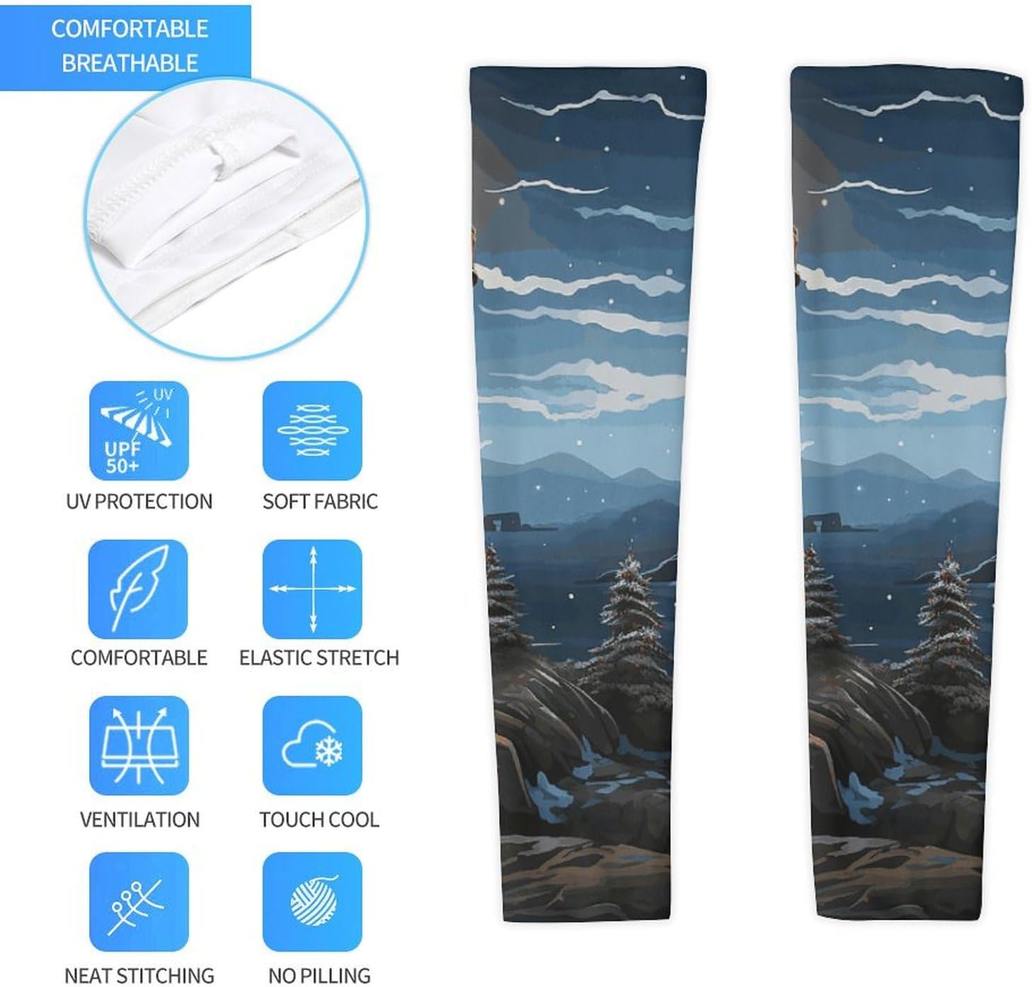 Santa Claus Lighthouse Arm Sleeves for Men Women Sun Protection Sleeves Cooling Compression Arm Covers for Sport