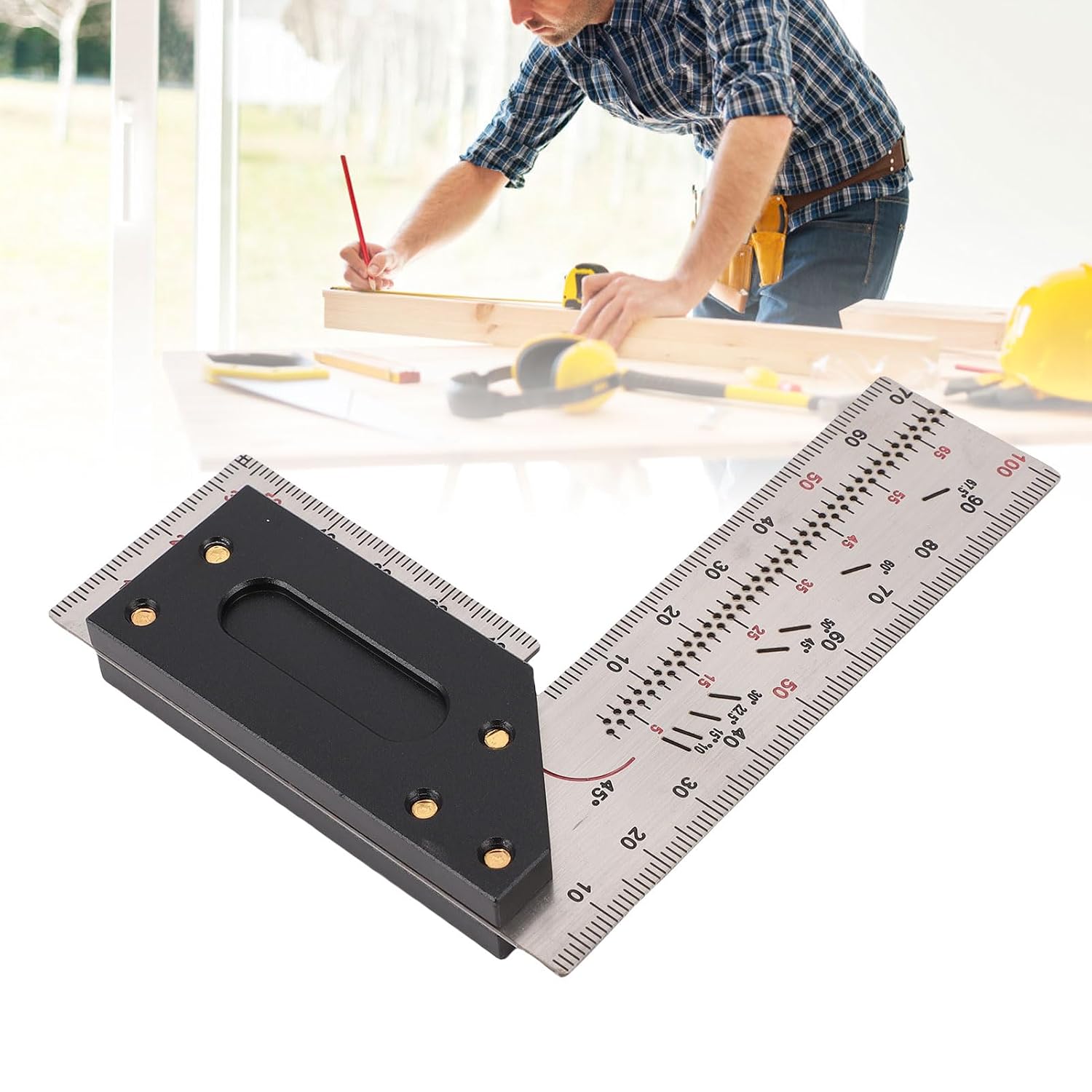 Hilitand Stainless Steel Woodworking Square Ruler, 3.94in Carpenter Square with Clear Markings and 0.8mm Holes, for Woodworking Furniture Making and Renovation