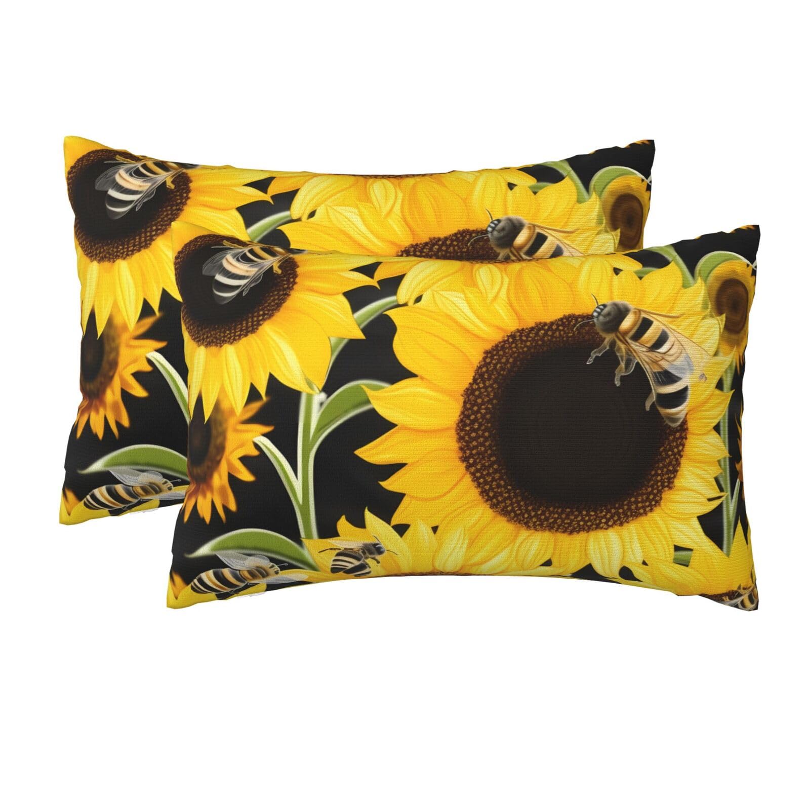2 Pack Queen Pillow Cases with Hidden Zipper, Soft Breathable Pillow Covers for Hair and Skin, Sunflower Bees Pillowcases 20"x30" Bed Pillow Protectors Cover for Sleeping Gifts