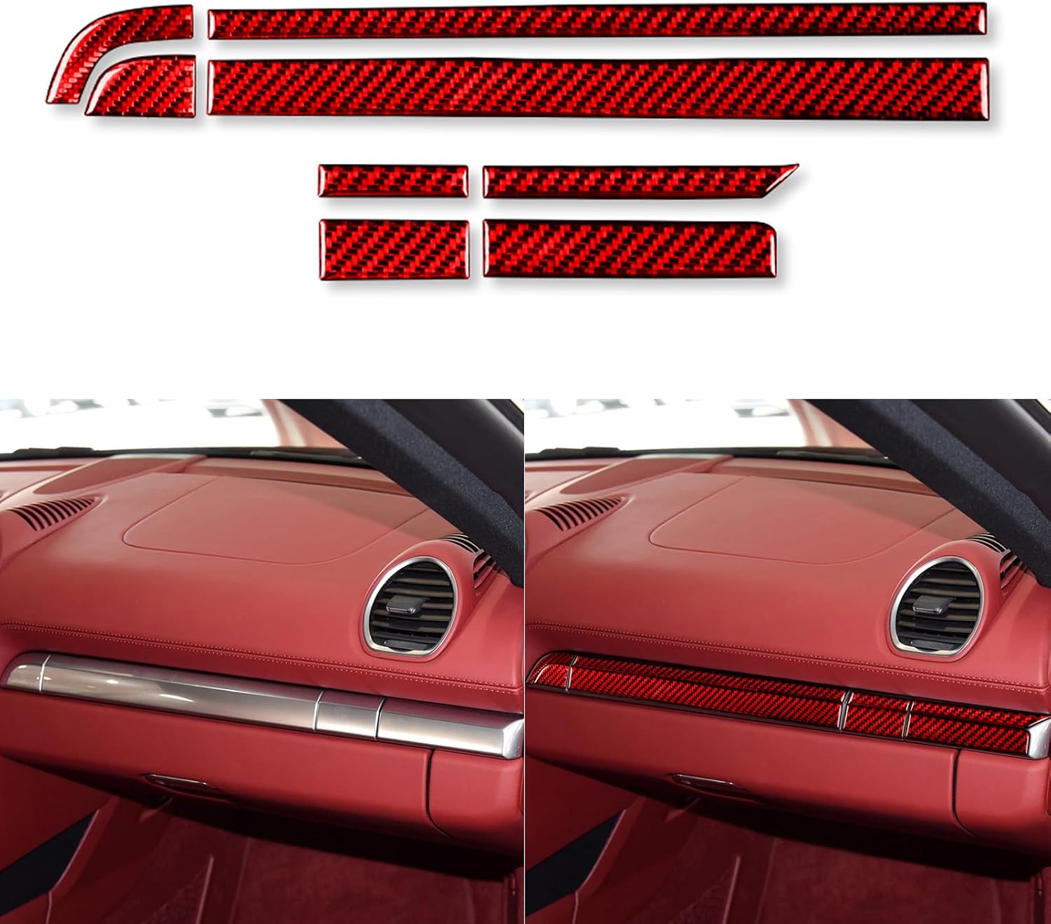 Car Co-Pilot Panel Glove Box Upper Panel Anti-Scratch Strip Sticker Compatible with Porsche 718/982 2016 2017 2018 2019 2020 2021 2022 Real Soft Carbon Fiber Auto Interior Accessories red 8pcs