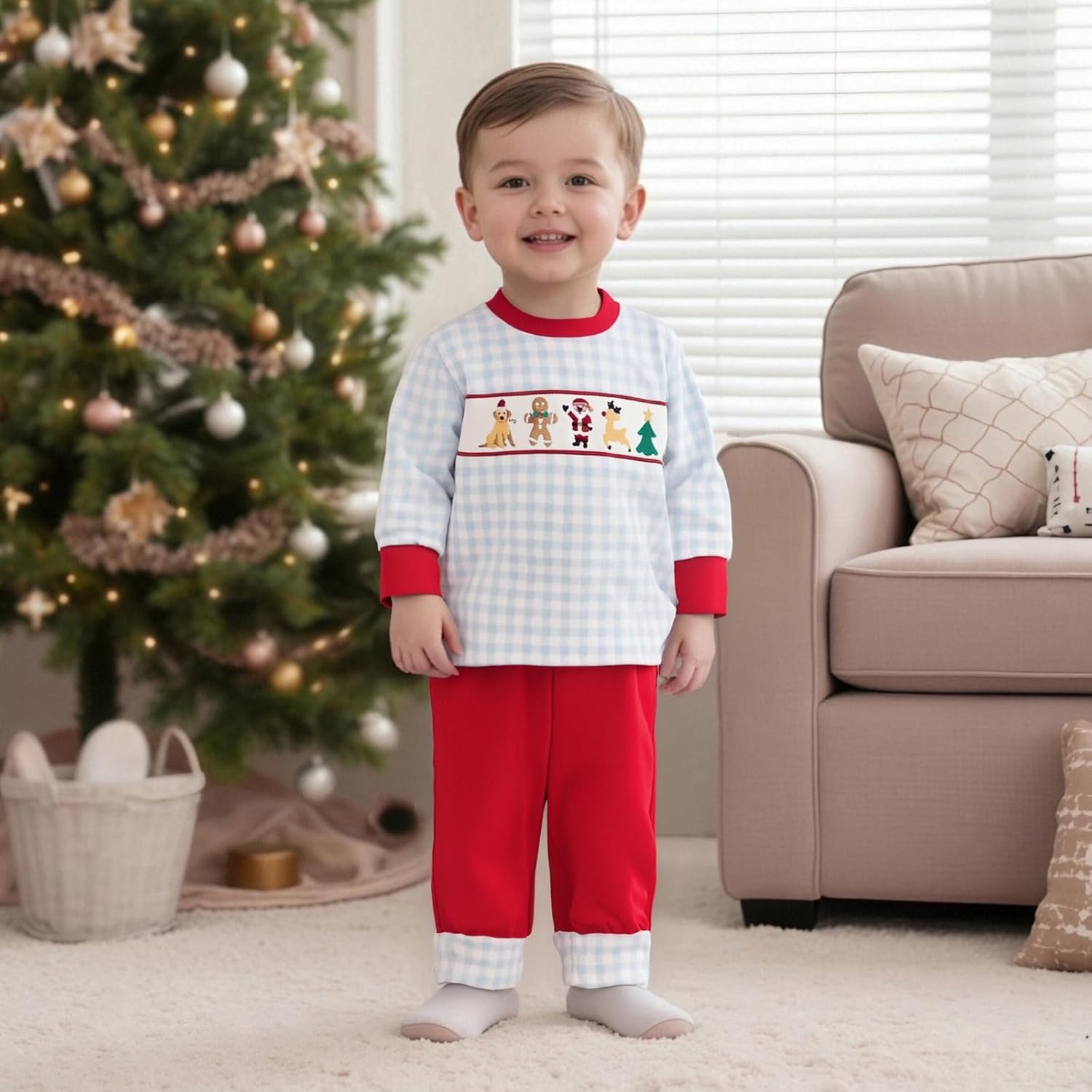 Ayalinggo Toddler Christmas Pajamas Outfit Baby Kids Long Sleeve Plaid Shirts Jammies Pants Set Santa Pjs Sleepwear Clothes