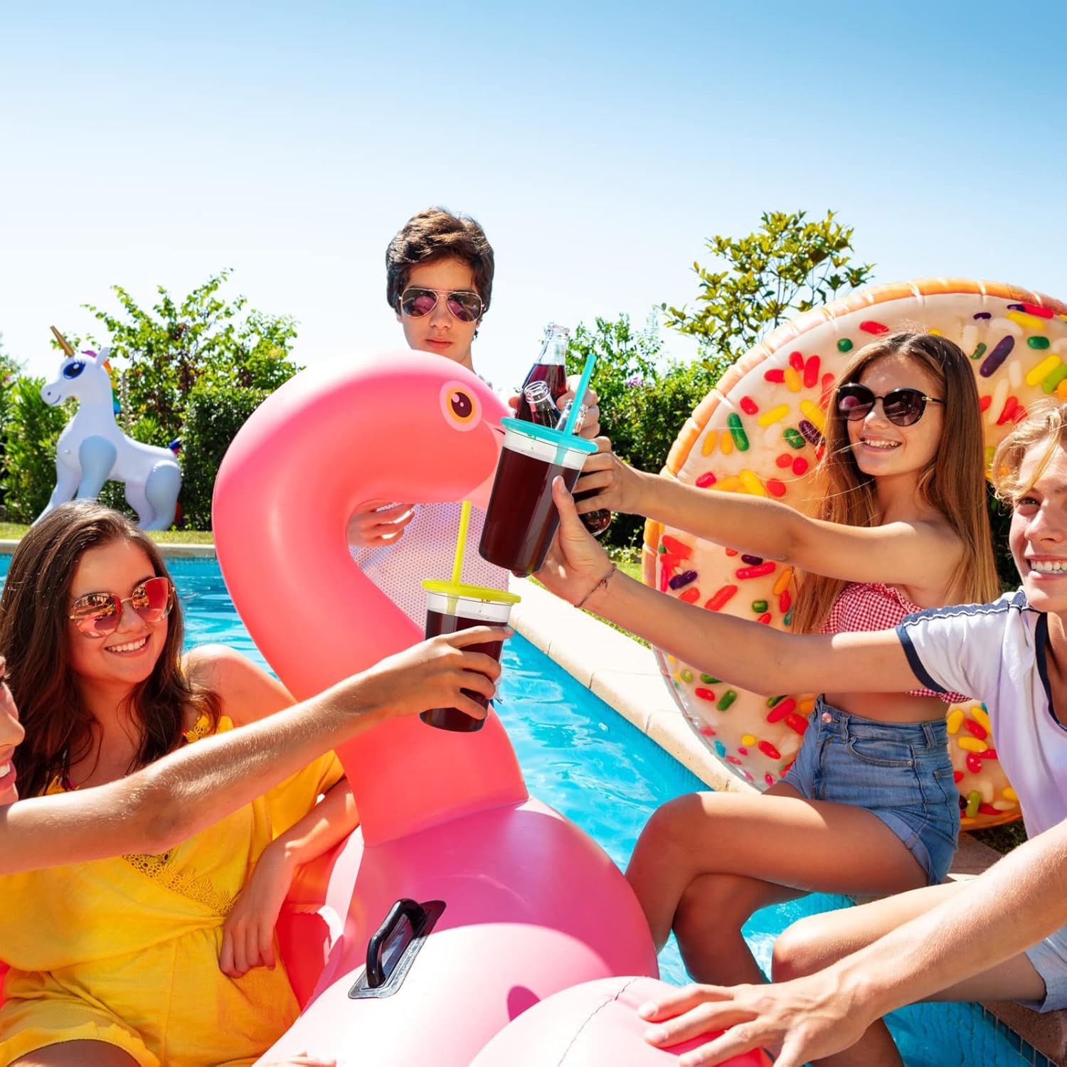 Nuanchu Plastic Cups with lids and Straws Reusable 14oz Tumbler with Sheets Letter Stickers for adult Iced Coffee Cup Travel Mug for Party Favors Beach Juices(Clear, Colorful,12 Pcs) - Image 5