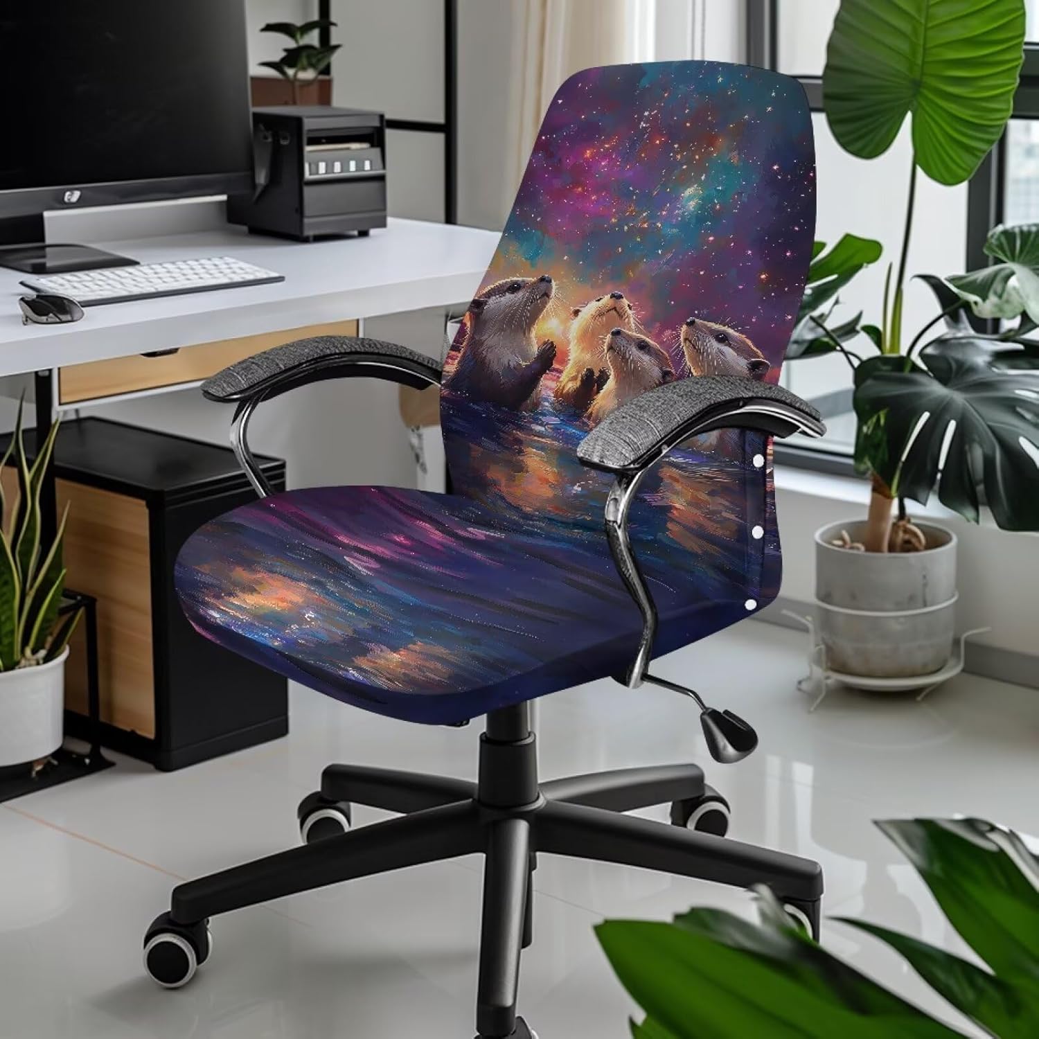 Office Chair Cover, Otters Soft Lightweight Office Chair Slipcover Breathable Protective Office Chair Cover Stretch Decorative Rotating Chair Slipcover Soft Desk Chair Cover
