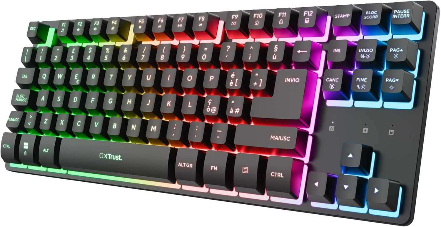 GXTrust 1831 Dothix Tastiera Gaming Wireless TKL Italiano QWERTY, Design Compatto, RGB 2.4GHz, Batteria de 420 Ore, Tastiera Ricaricabile Retroilluminata LED, Keyboard 80% per PC Laptop, Nero