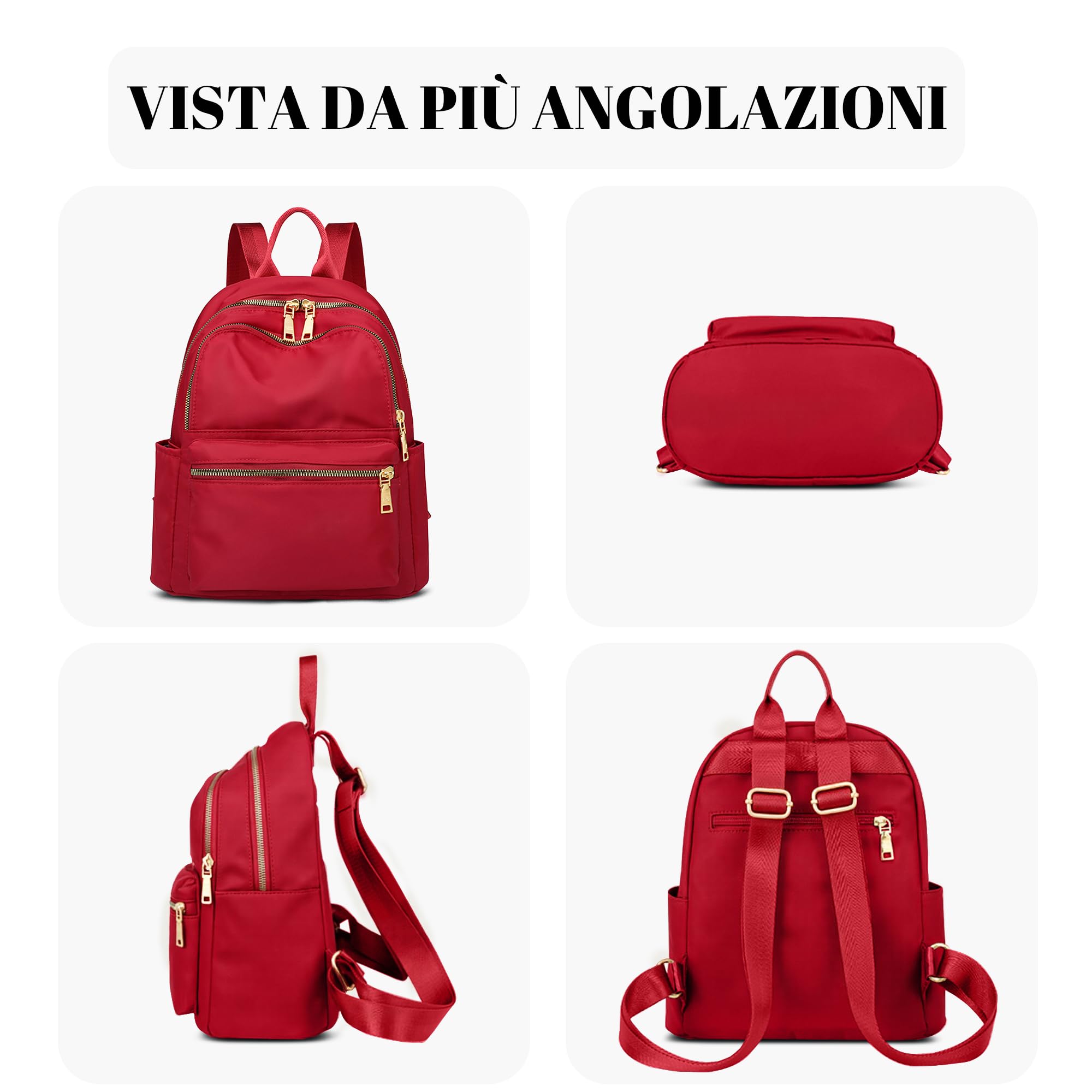 Zaino Donna in Nylon Leggero Multitasche – Zainetto Donna Casual per Città e Uso Quotidiano – Rosso Vino, Taglia L