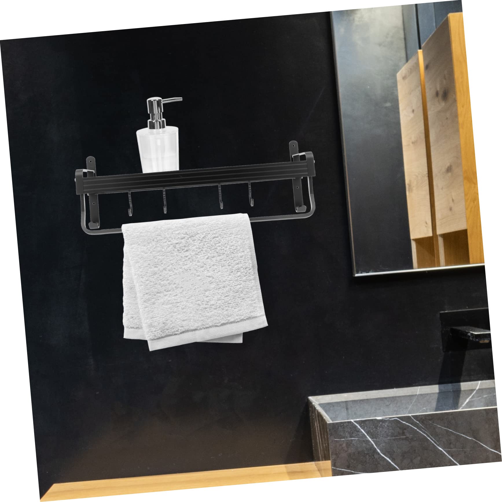 SOIMISS Estante de Almacenamiento Multifuncional para Baño 50 Cm Aluminio Negro sin Perforaciones Gancho Colgante Hogar Ducha Organizador sin Clavos