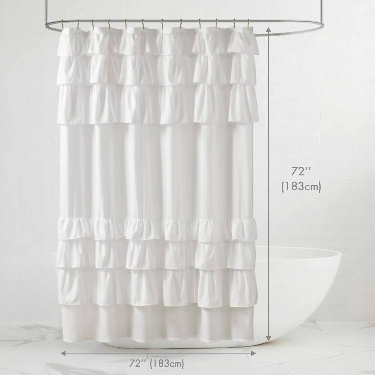 Madison Park Grace White Shower Curtain,Solid Cottage Top Shower Curtains for Bathroom, 72 X 72, White