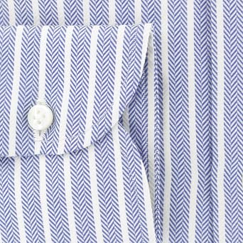 Luigi Borrelli Blue Patterned Button Down Spread Collar Cotton Slim Fit Dress Shirt, Size Small 15.5