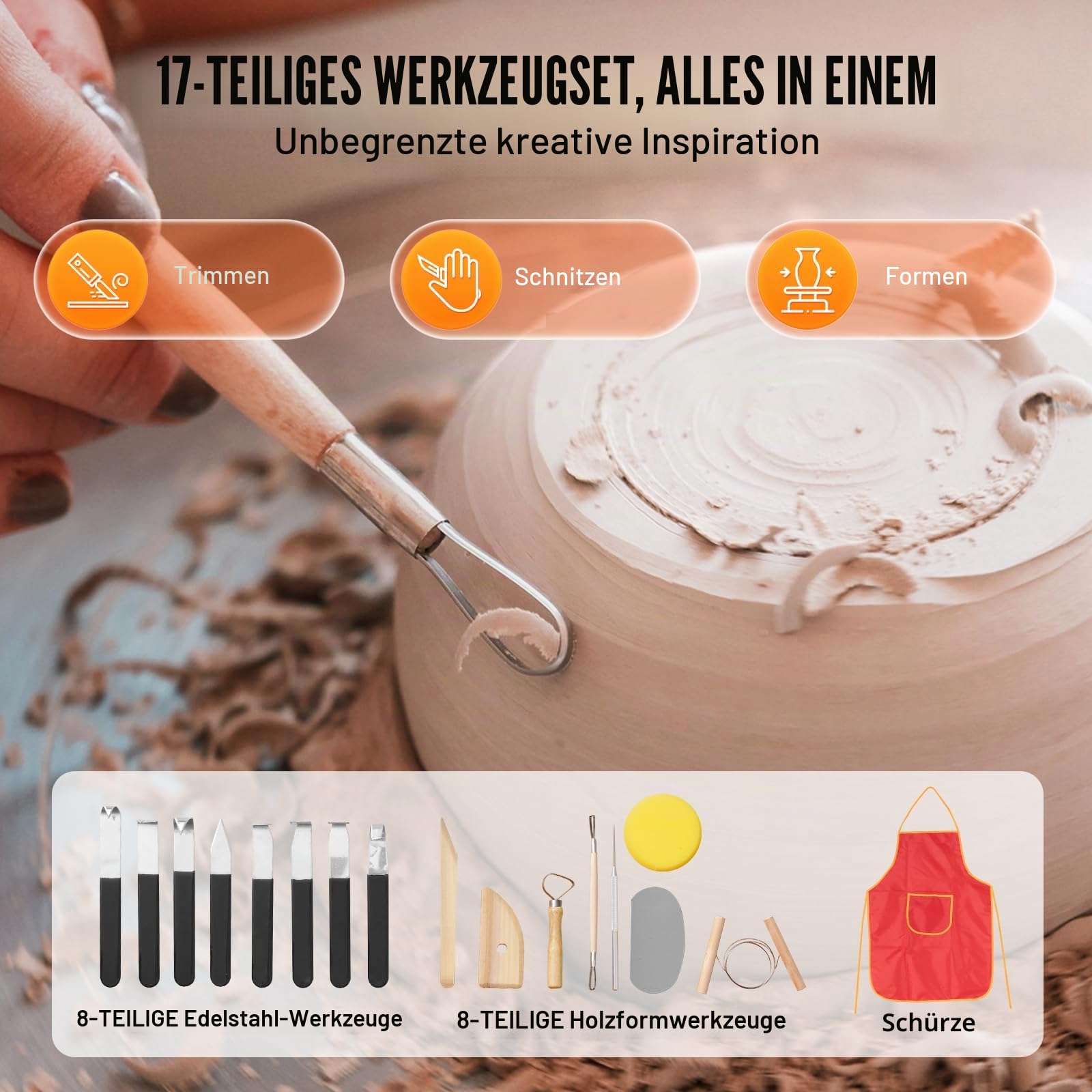 VEVOR Töpferscheibe, 25 cm Töpferformmaschine, 350 W elektrische Töpferscheibe mit Fußpedal & LCD-Touchscreen, Direktantrieb-Keramikscheibe mit 3 Stützbeinen für Heimwerker-Kunsthandwerk, Blau