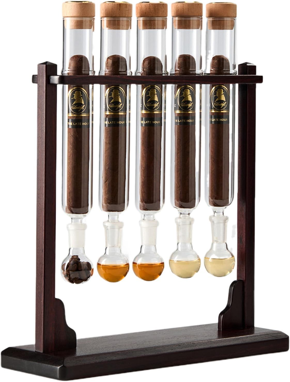 Cigar Flavor Infuser Humidor with Glass Tube, Red Sandalwood bracket with Humidifier and Hygrometer, Portable Cigar Storage Case for Freshness Preservation for Flavorful Mellowing B