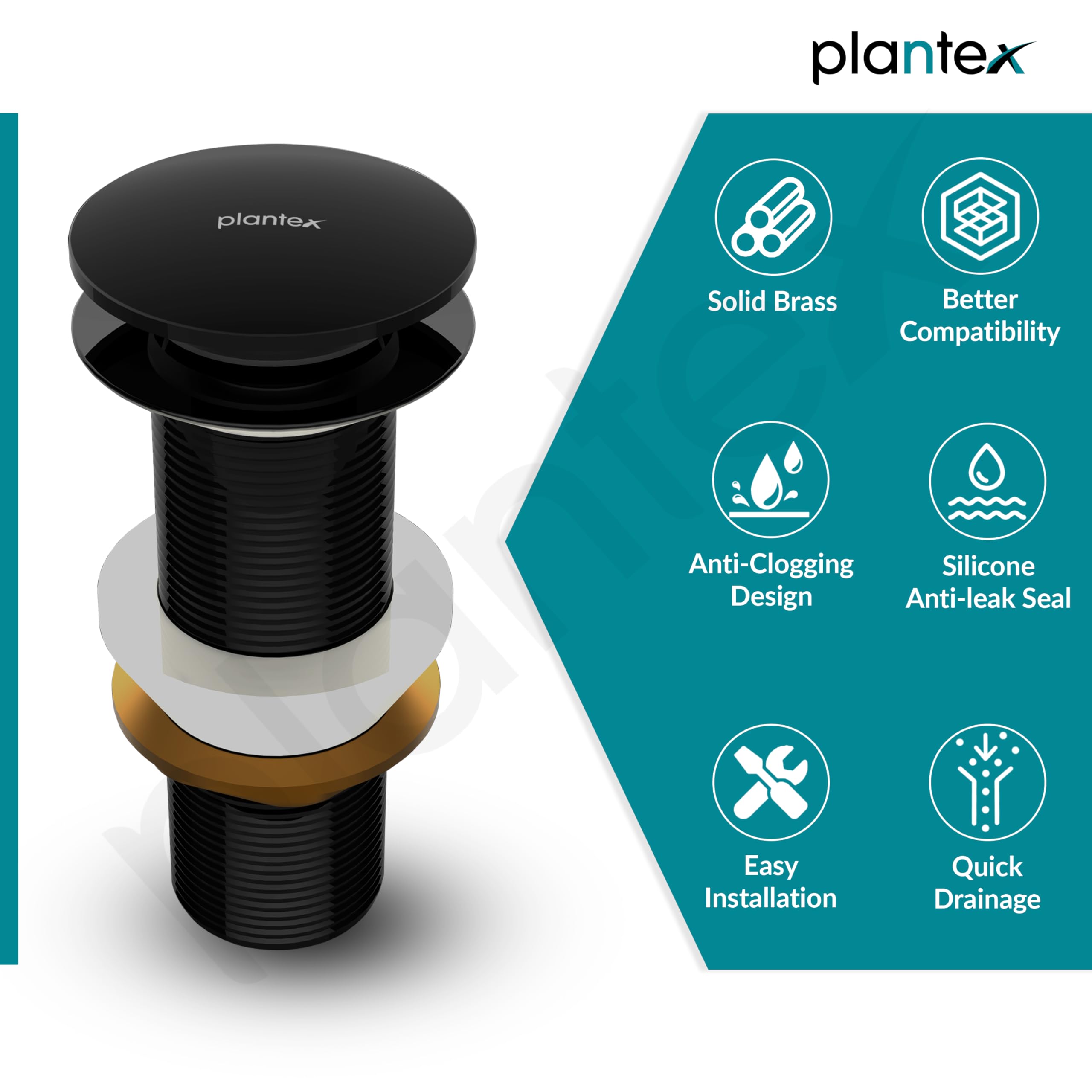 Plantex Pure Brass Waste Coupling for Wash Basin/5 inch Drain Out let System Full Thread Pop up Waste Coupling for Wash Basin (Glossy Black - Pack of 1) 4
