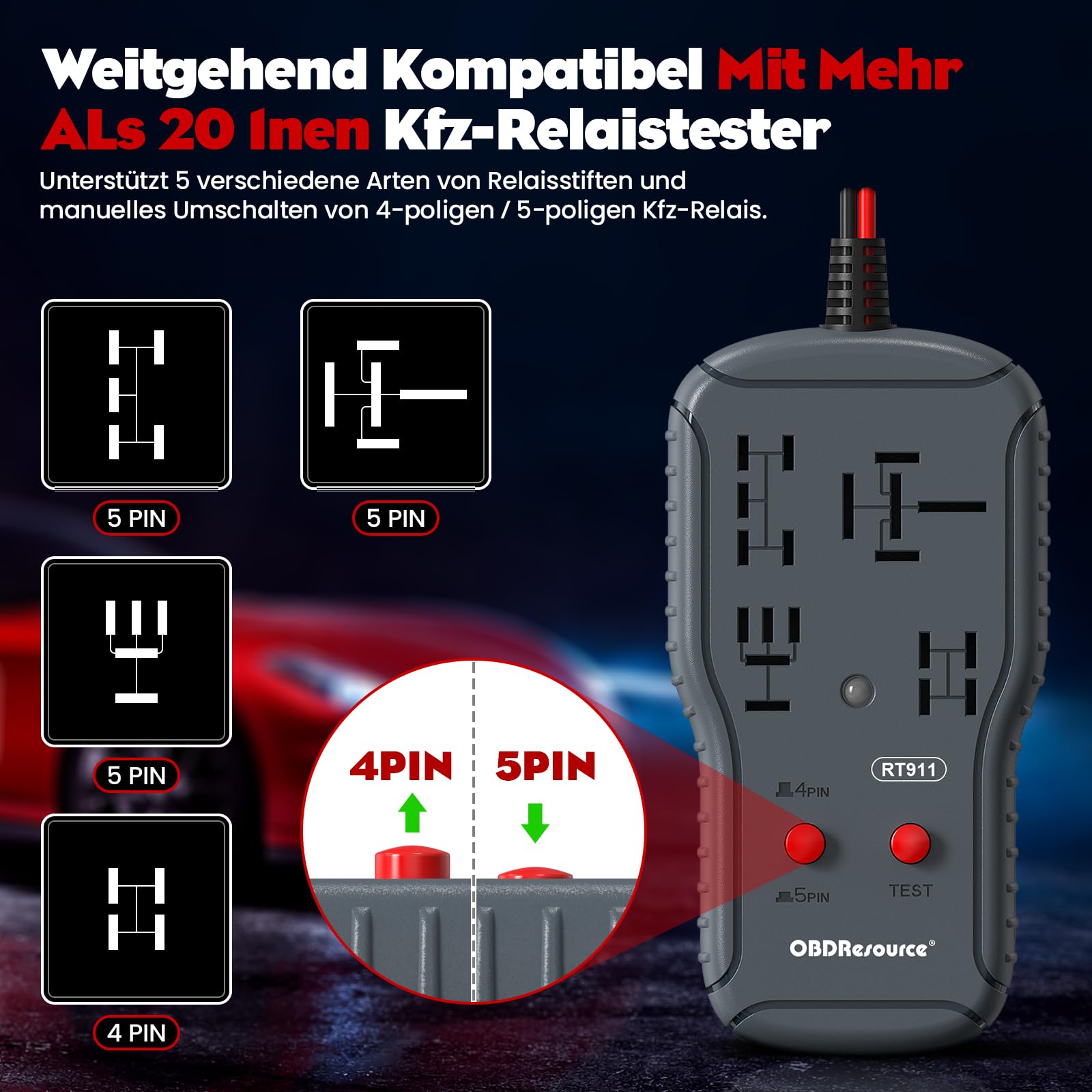 Relay Tester, 12V/24V Tester Batteria Auto, Automotive Relay Tester, Relè Elettronico Analizzatore Strumento Diagnostico, Strumento Diagnostico Con Clip, Adatto Per Automobili e Motociclette