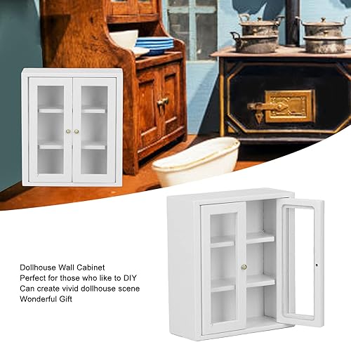 Miniatura 7 de Gabinete de pared para casa de muñecas 112, gabinete de cocina miniatura de madera para accesorios de casa de muñecas (blanco)