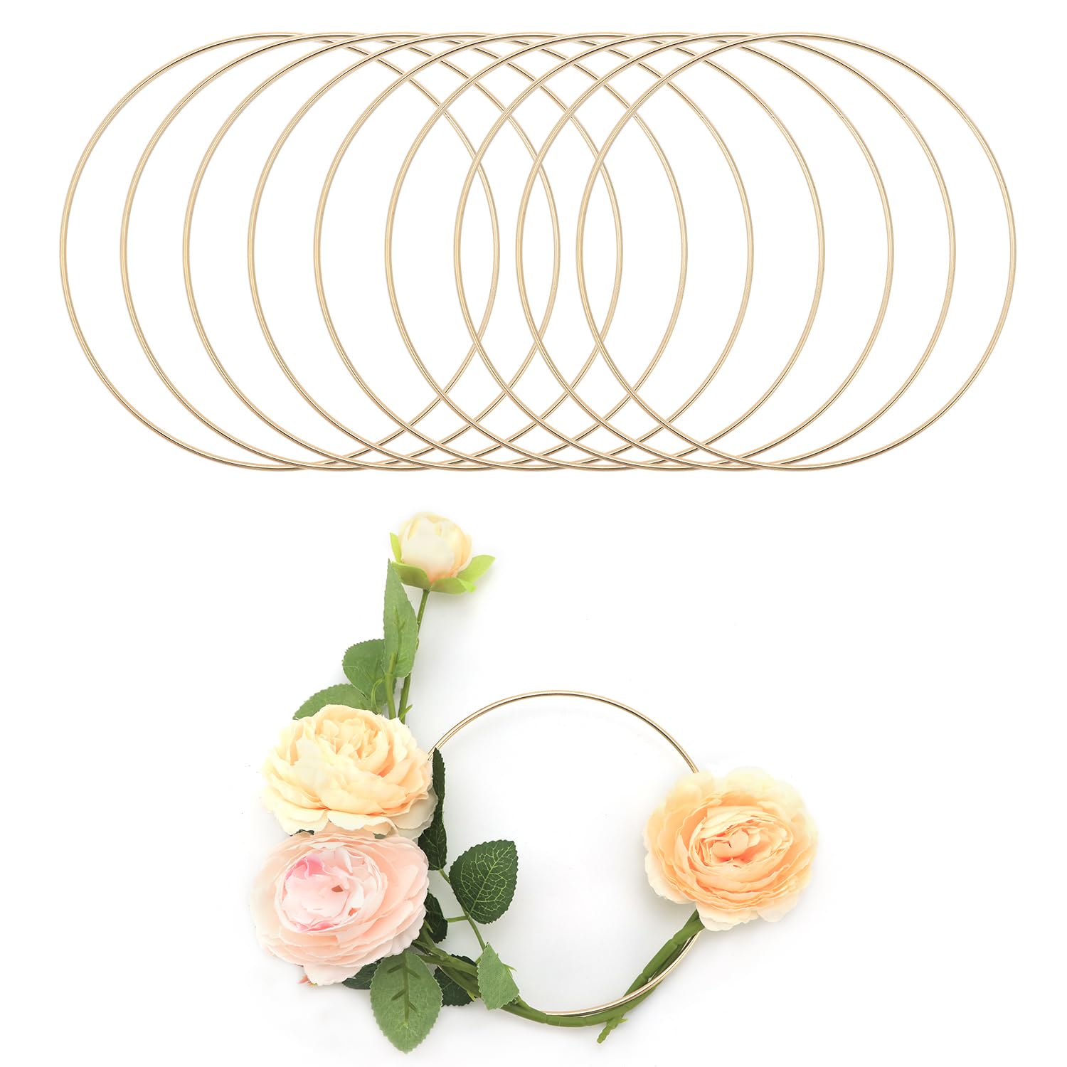 QWORK® 10 Pcs 6 Inch Gold Metal Craft Hoops – Macrame Dream Catcher Rings for DIY Projects