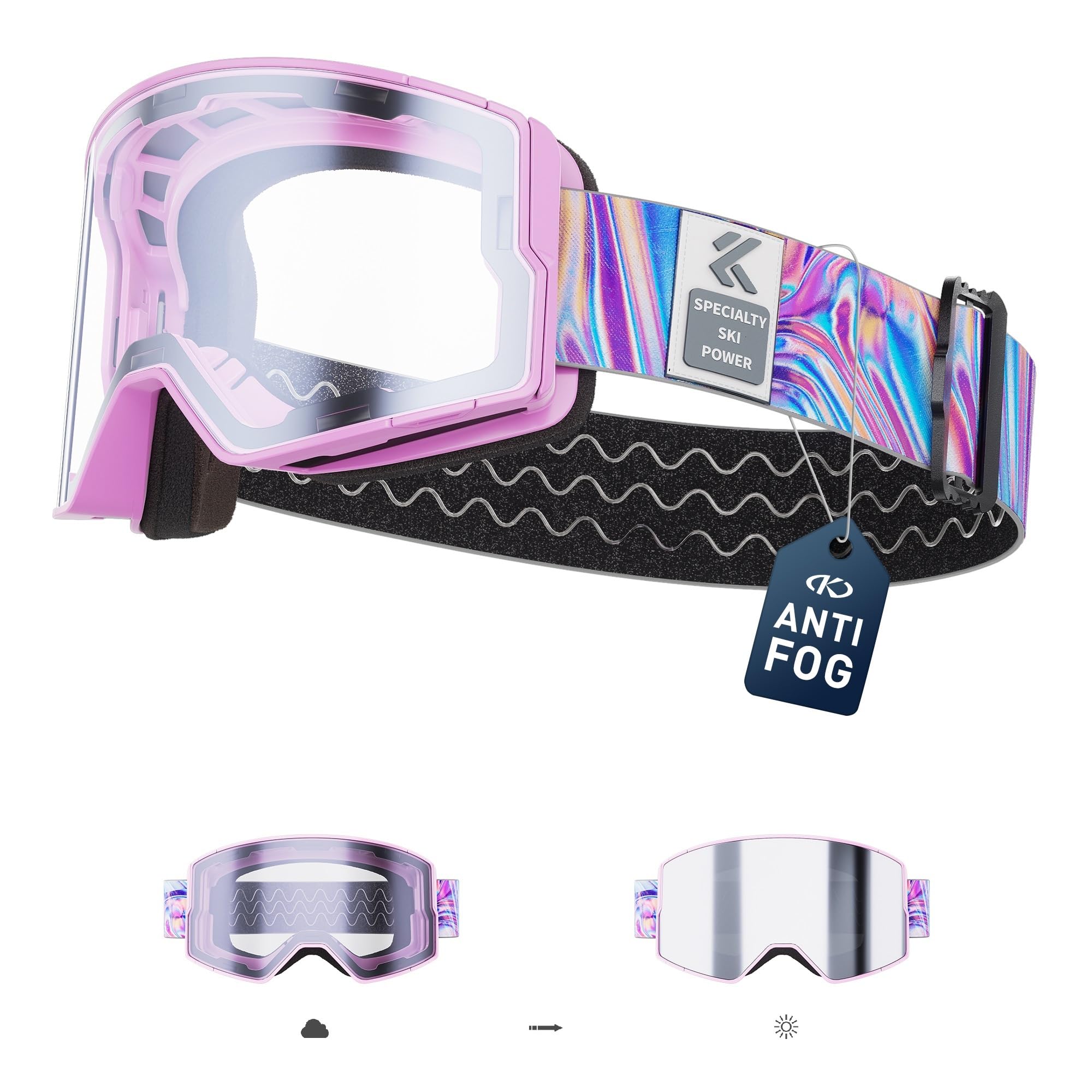 KAPVOE Ski Goggles Photochromic & Color Anti-fog UV400 Protection OTG Snowboard goggles Suitable for Men Women and Teens Snow goggles K722