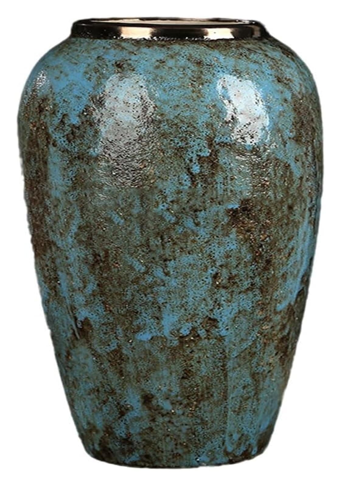 Vase Desktop Ceramic Retro Blue Dried Flower Arrangement Pot Bedroom Ornaments(W17 X H35cm)