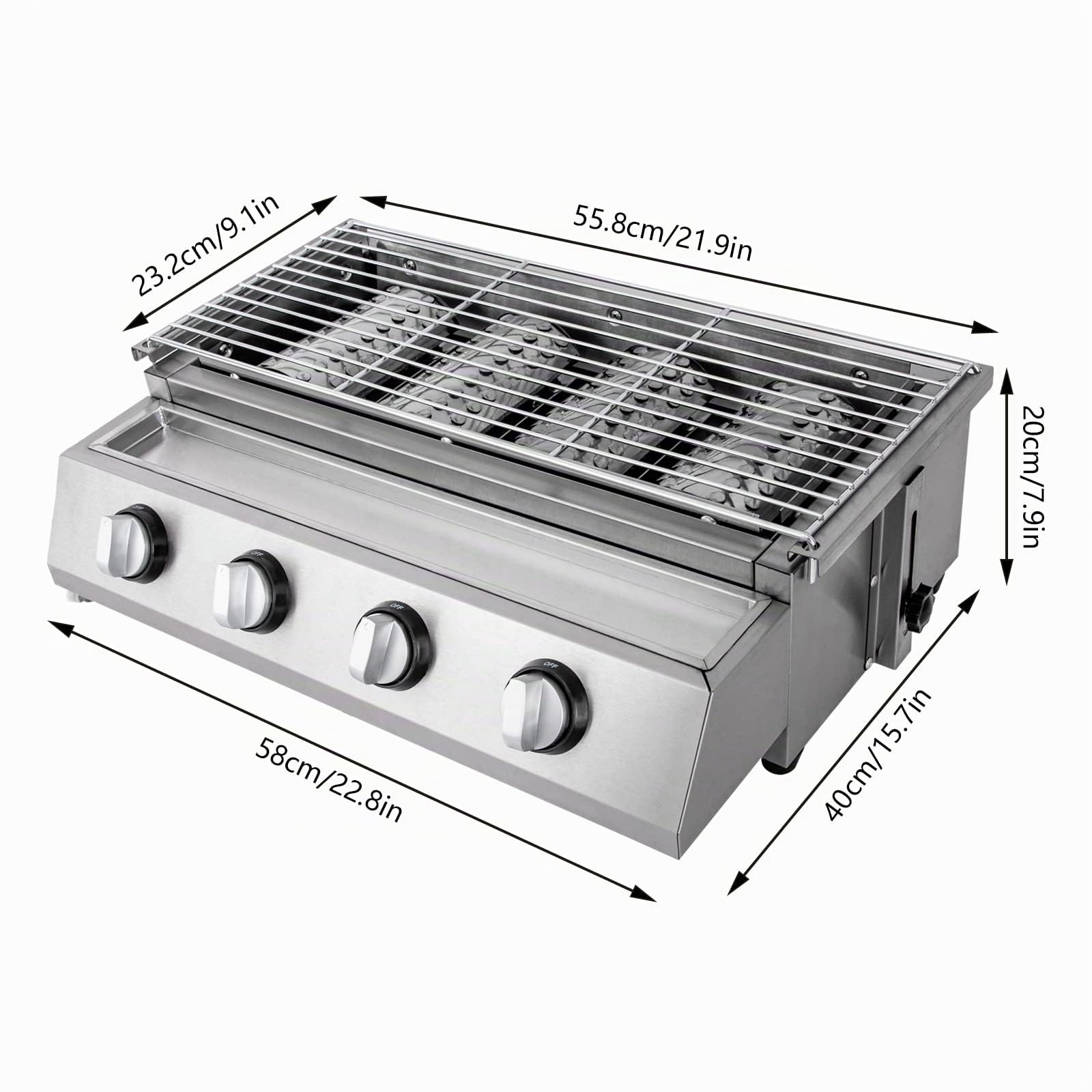 Griglia Barbecue in Acciaio Inossidabile a Gas Propano Piccola Griglia Portatile Griglia da Campeggio Rimovibile BBQ per Esterni Giardino Feste ecc. (62 x 42 x 21 cm)