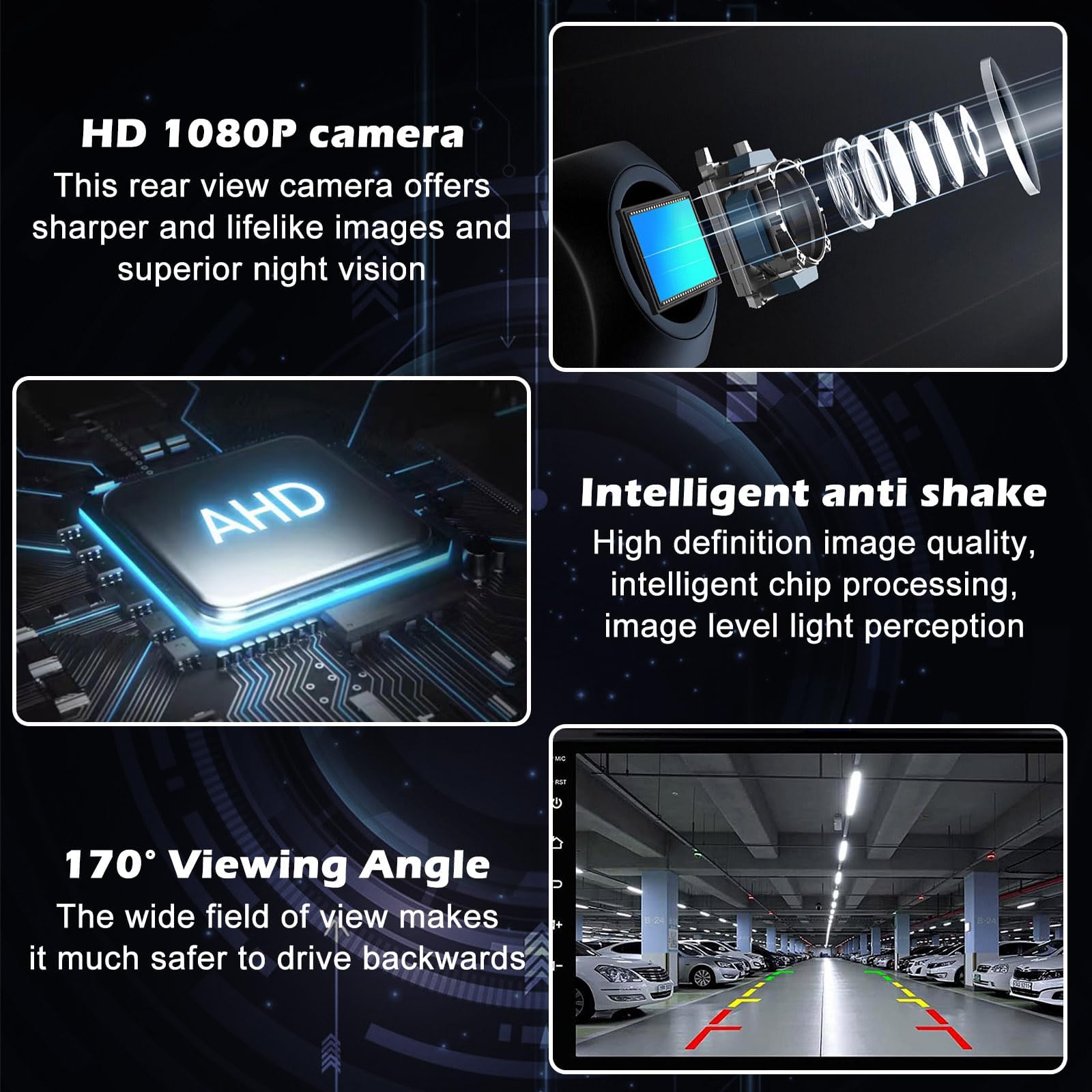 Telecamera di Retromarcia AHD 1080P, Grandangolo Super 180°, Impermeabile IP68, Universale per Auto, SUV, Camper, Camion