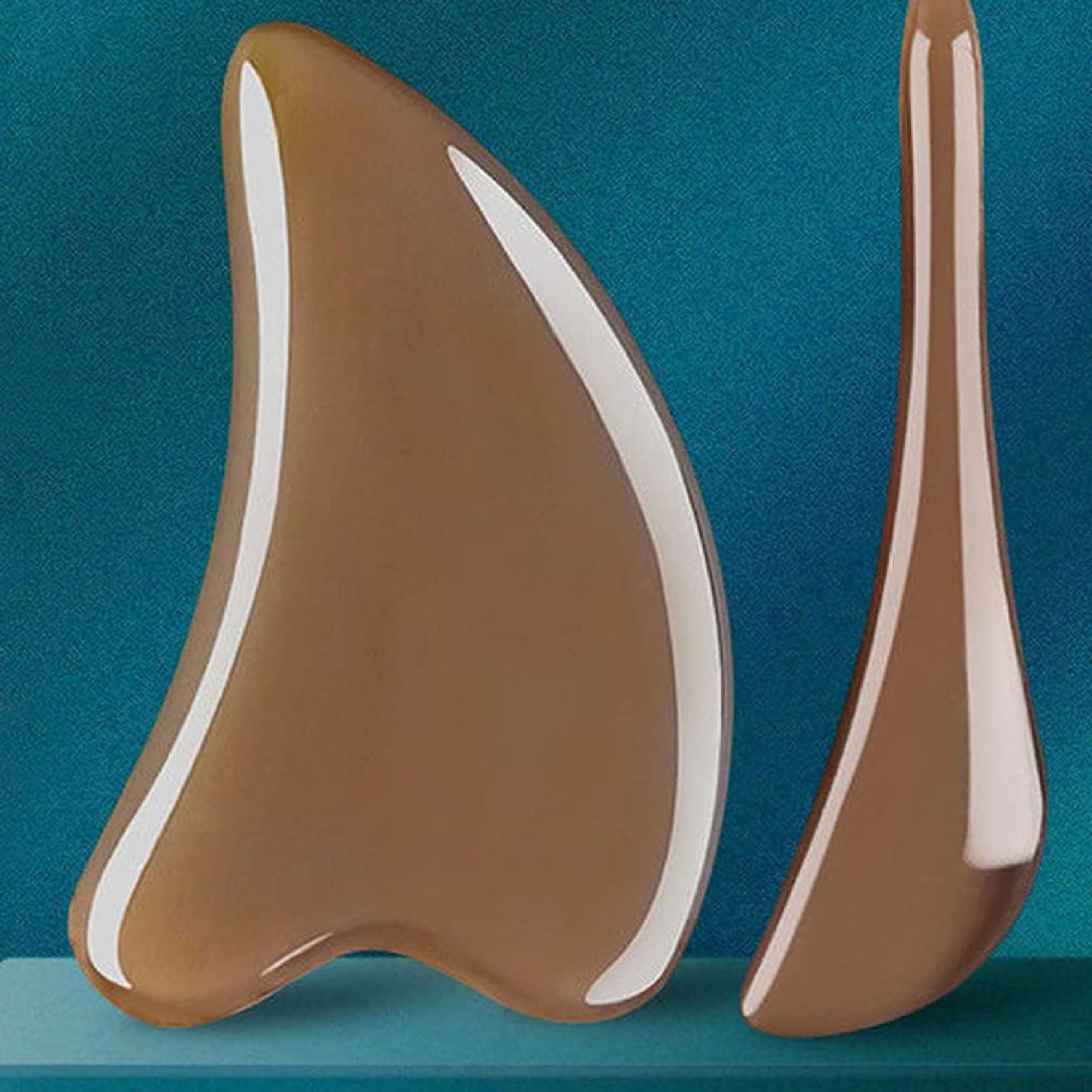 Massagesteine 2-teiliges GuaSha-Kratzmassagegerät aus Büffelhorn, Guasha-Brett, Gesichtsschabbrett für Gesicht, Augen, Hals, lindert feine Linien und Falten gua sha stein