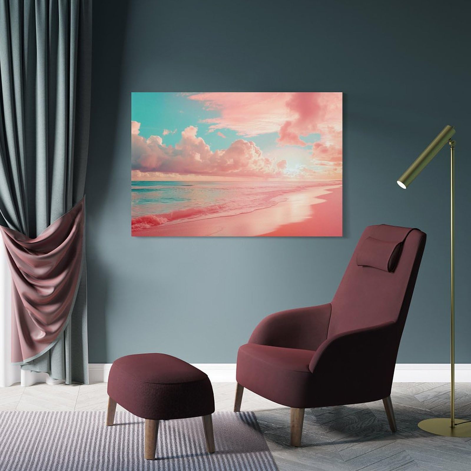 ピンクインテリア 海の風景 テクスチャーアート 海の絵 海 海アート Amazon.co.jp: 絵画 ピンクとブルーの海景水彩画インテリア 絵画