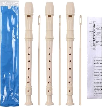 SANNIX 3 Pack 8 Hole Soprano Descant Recorder Instrument for Recorders with Cleaning Rod and Instruction German Style Ivory White